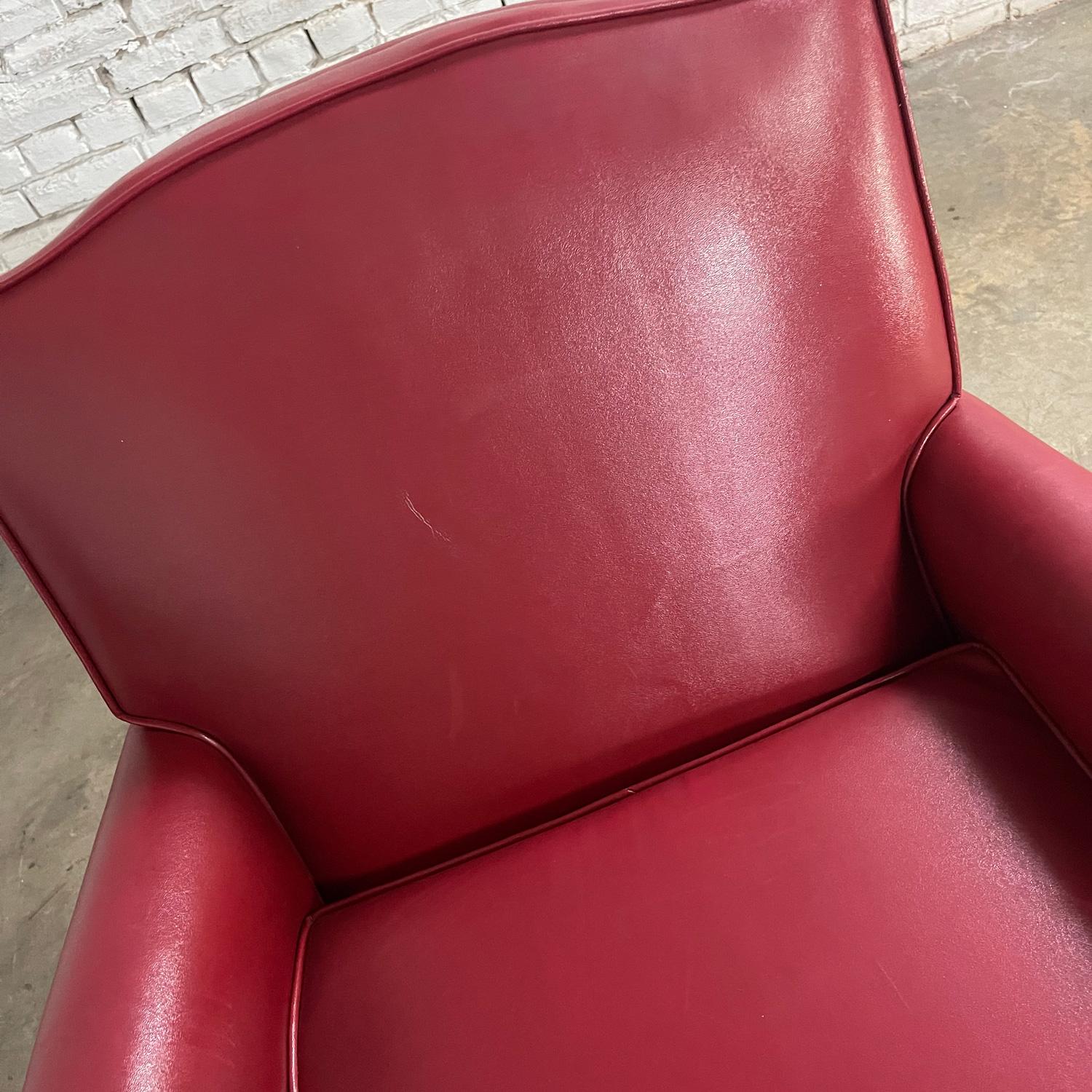 1940’s Traditional Club Chairs Original Red Faux Leather & Wood Legs a Pair For Sale 8