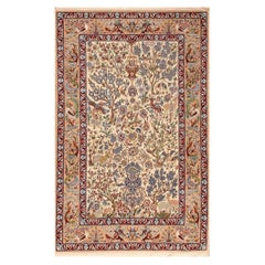 1940s Traditional Ivory Field Floral Vase Vintage Isfahan Hand-Knotted Wool Rug