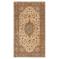 1940s Traditional Ivory Field Floral Vintage Tabriz Silk Highlights Carpet Rug