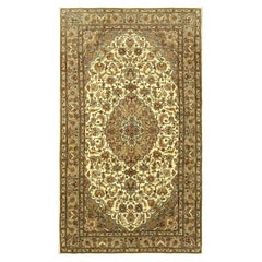1940s Traditional Mid-20th Century Ivory Medallion Tabriz Silk Highlights Rug