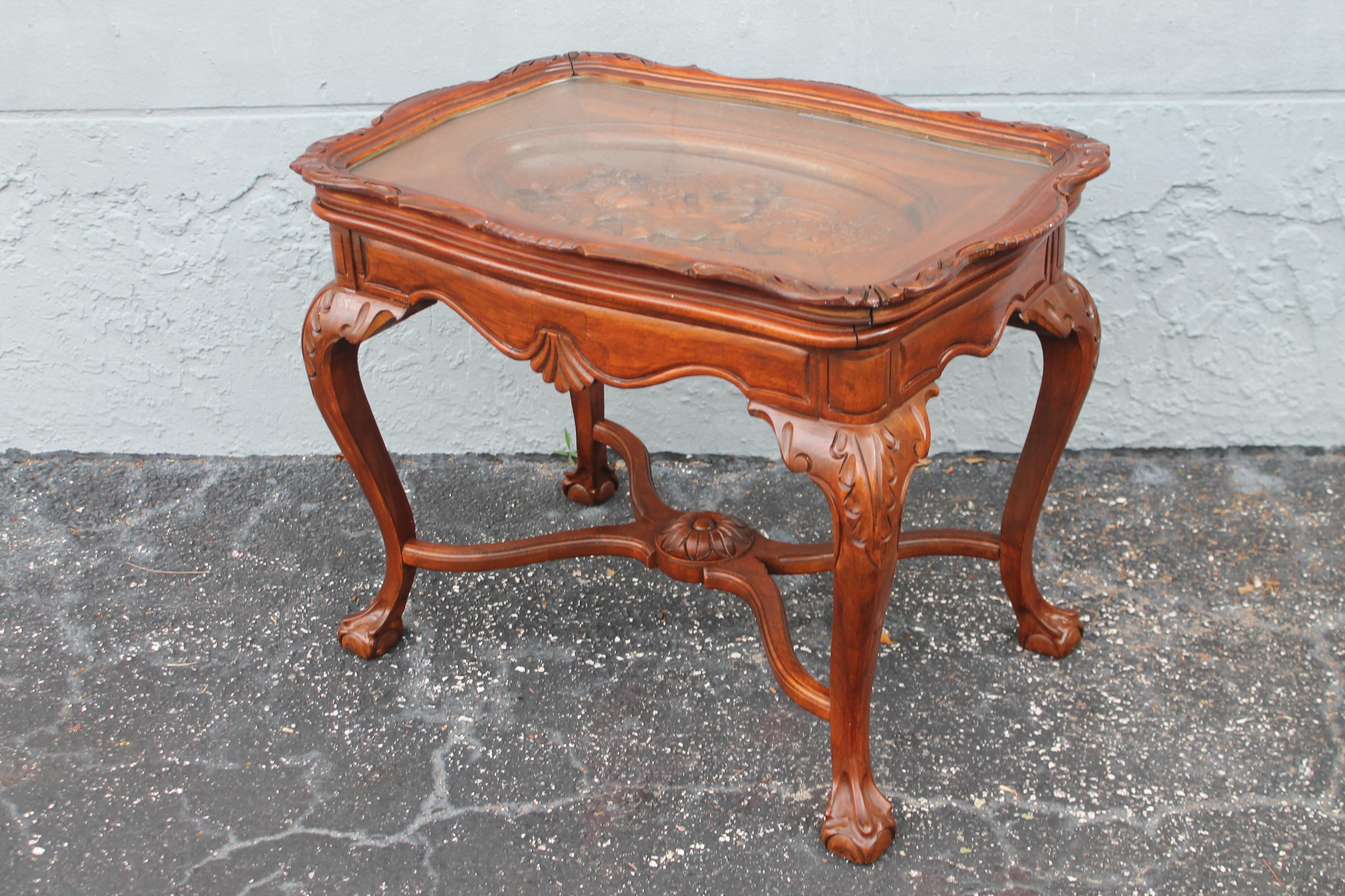 1940's Traditionelle Stil geschnitzt Cherub Holz Tablett Tisch im Angebot 10