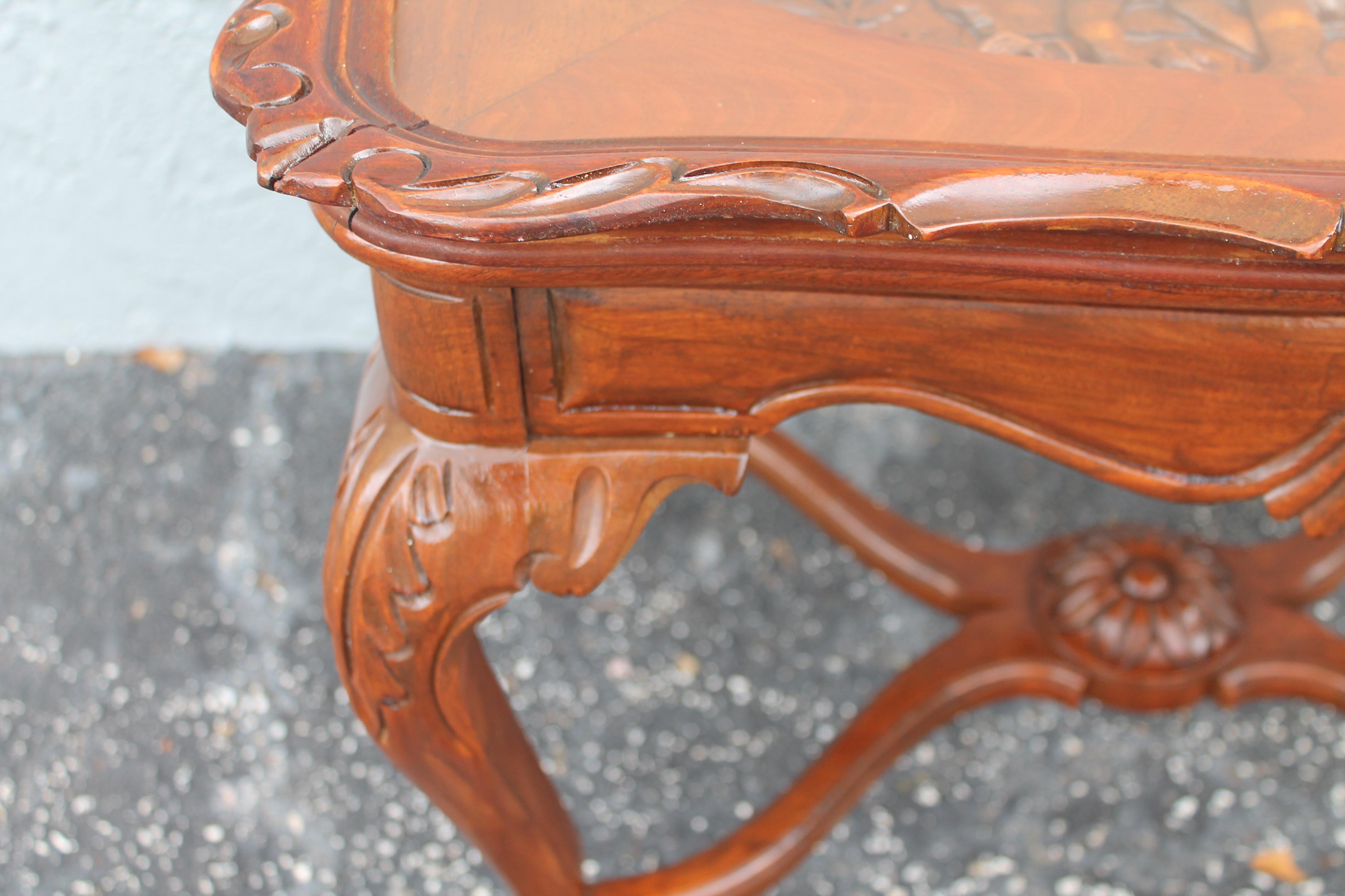 Mid-20th Century 1940's Traditional style Carved Cherub Wood Tray Table For Sale