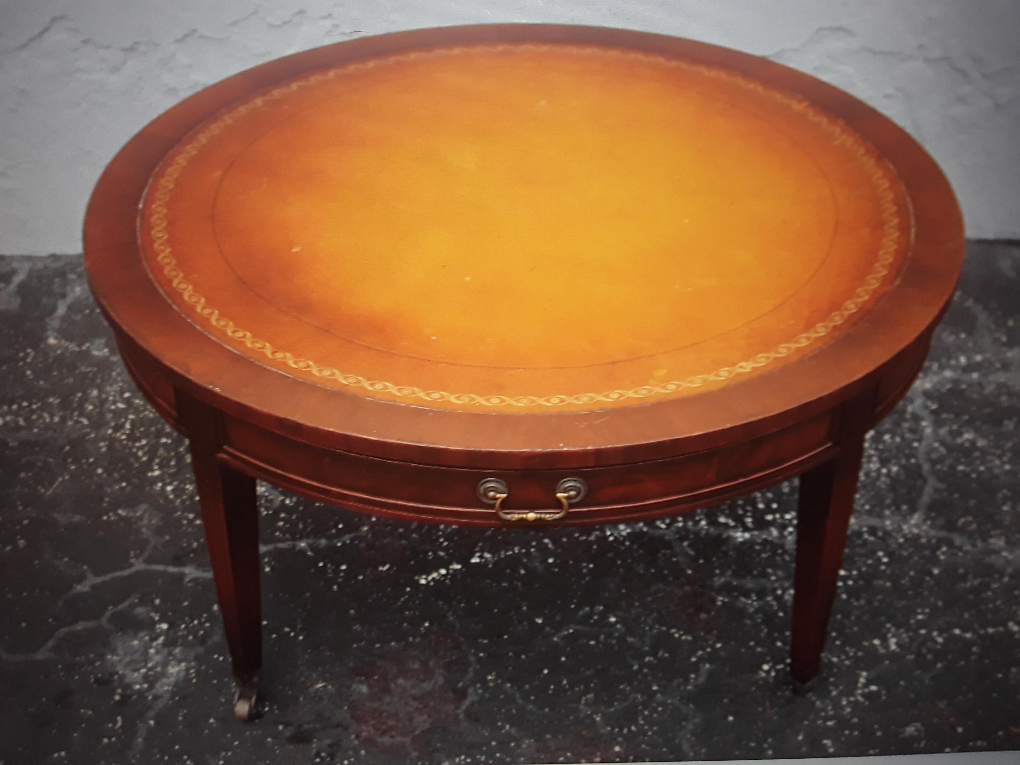 Wood 1940's Traditional style Leather Top Mahogany Coffee/ Cocktail Table w/ Storage For Sale
