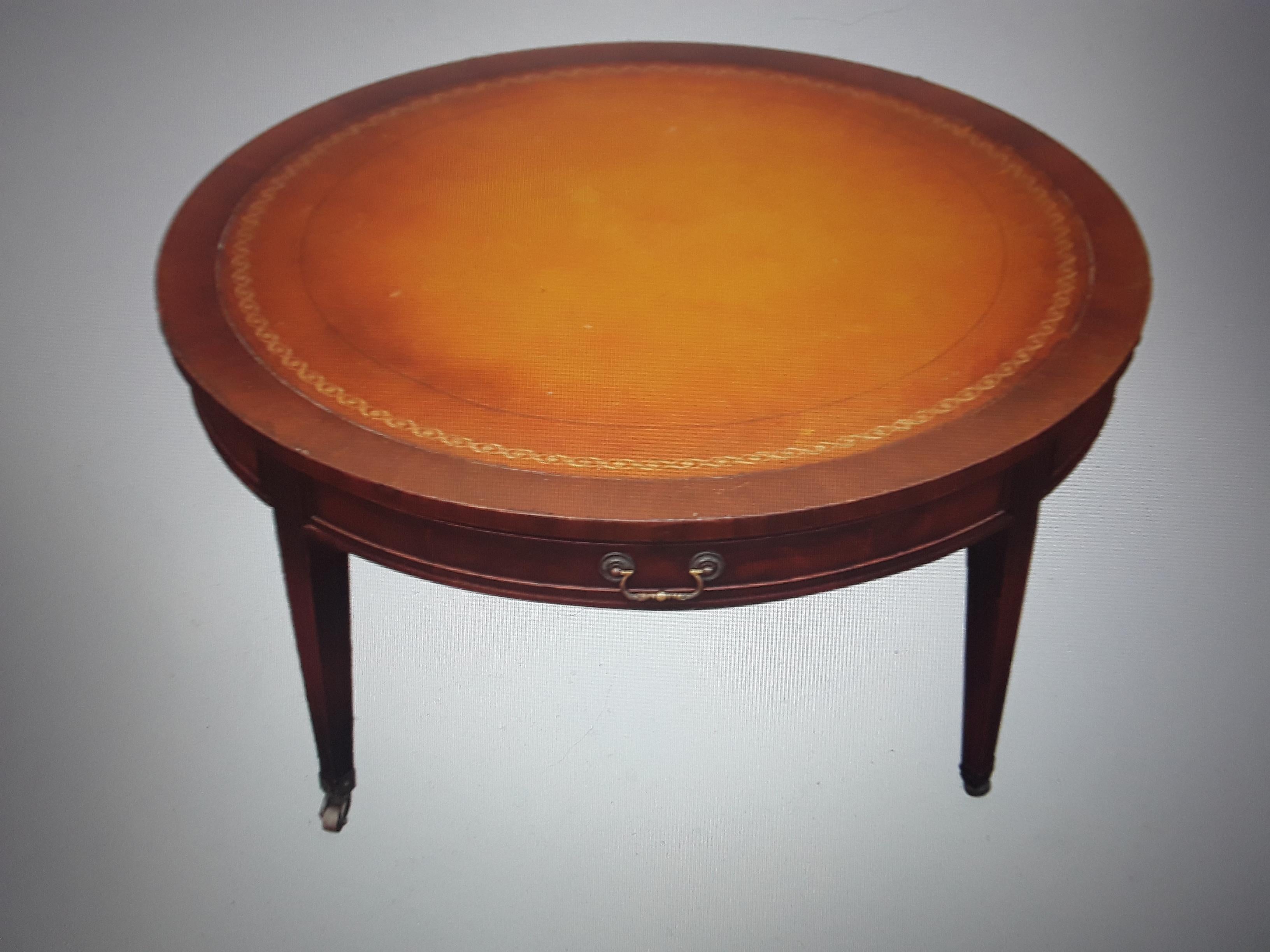 1940's Traditional style Leather Top Mahogany Coffee/ Cocktail Table w/ Storage For Sale 1