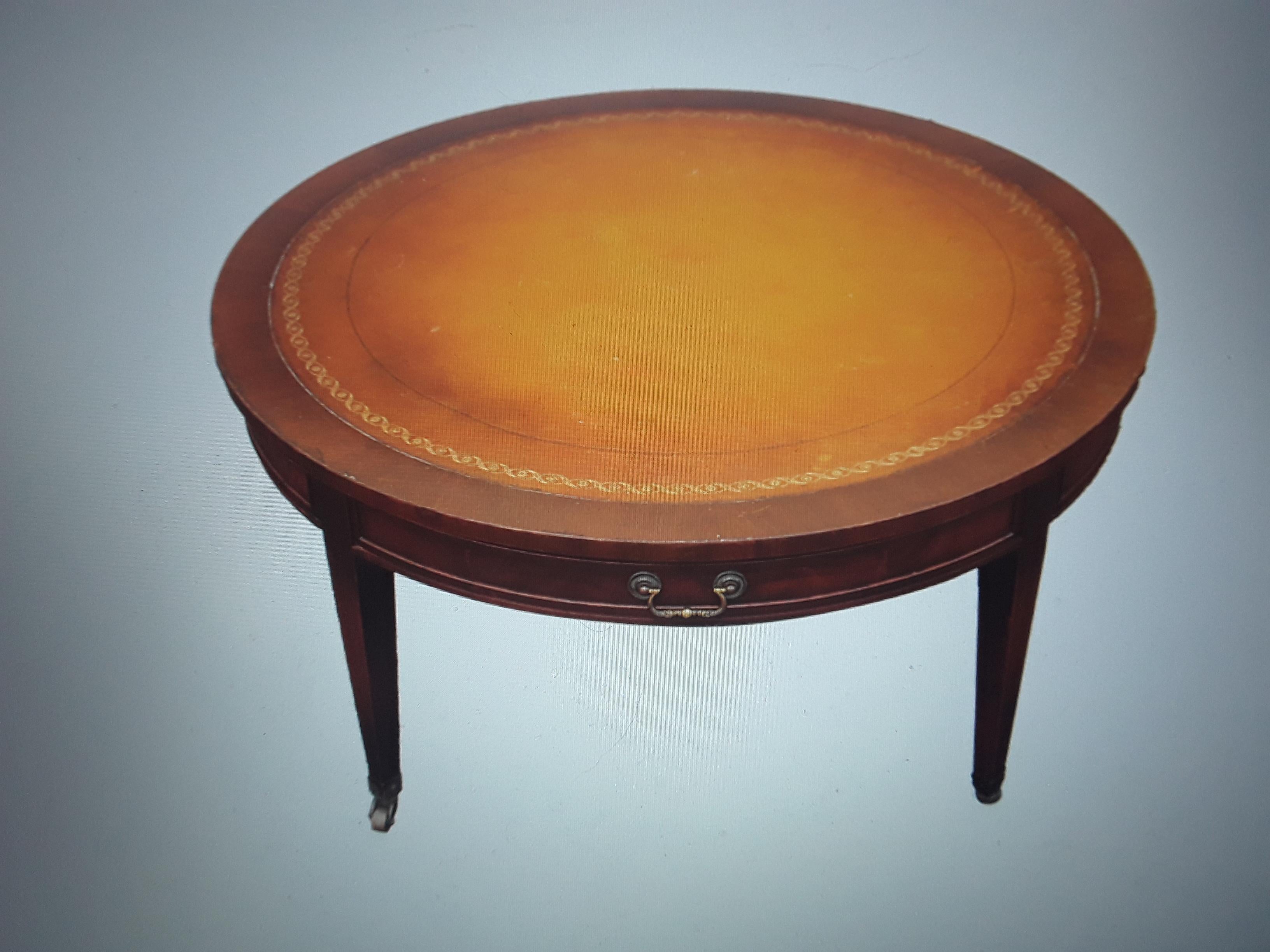 1940's Traditional style Leather Top Mahogany Coffee/ Cocktail Table w/ Storage For Sale 2