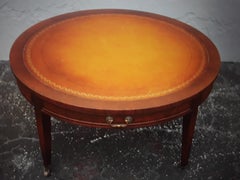 1940's Traditional style Leather Top Mahogany Coffee/ Cocktail Table w/ Storage