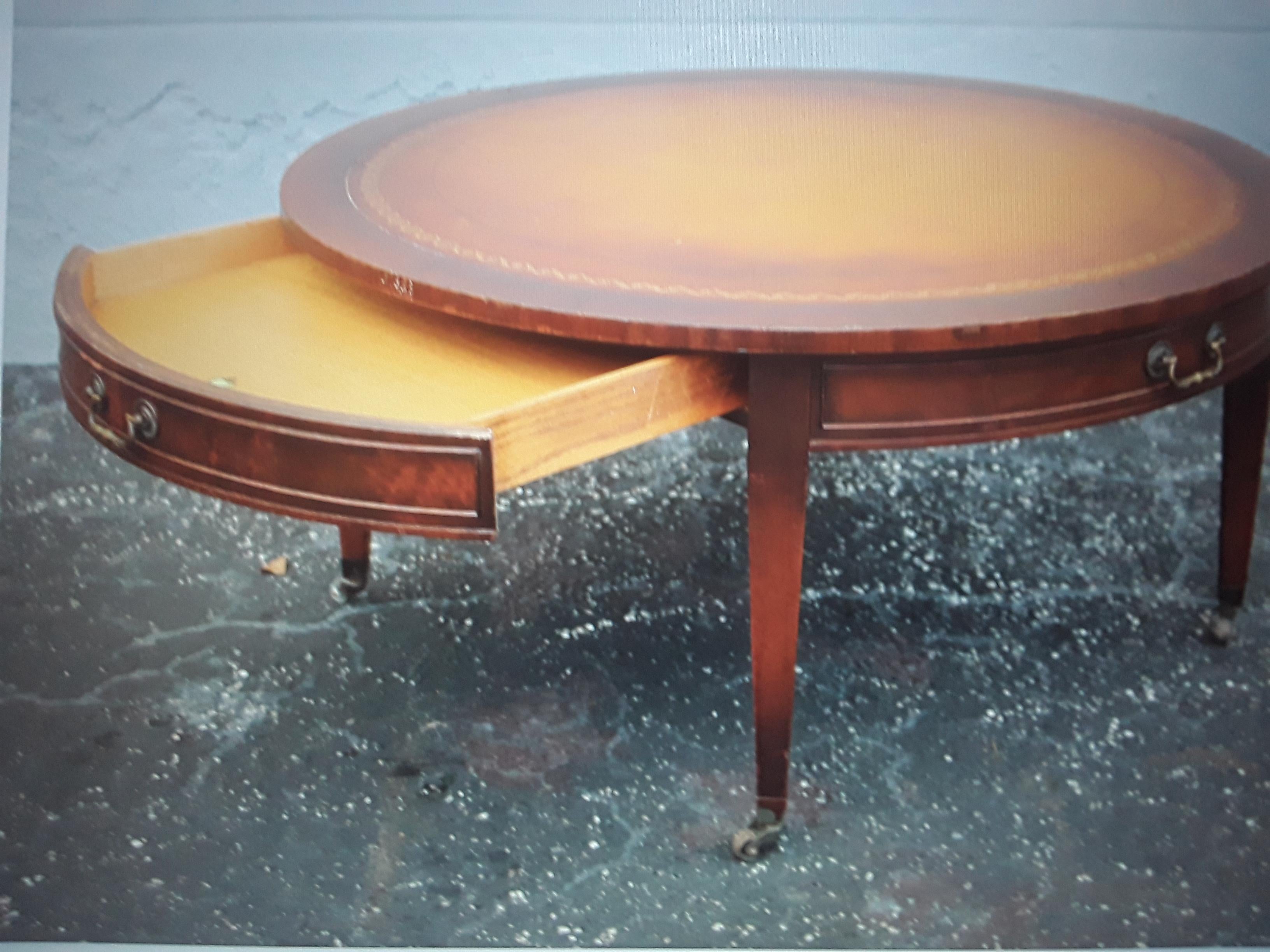 American 1940's Traditional style Leather Top Mahogany Coffee/ Cocktail Table w/ Storage For Sale