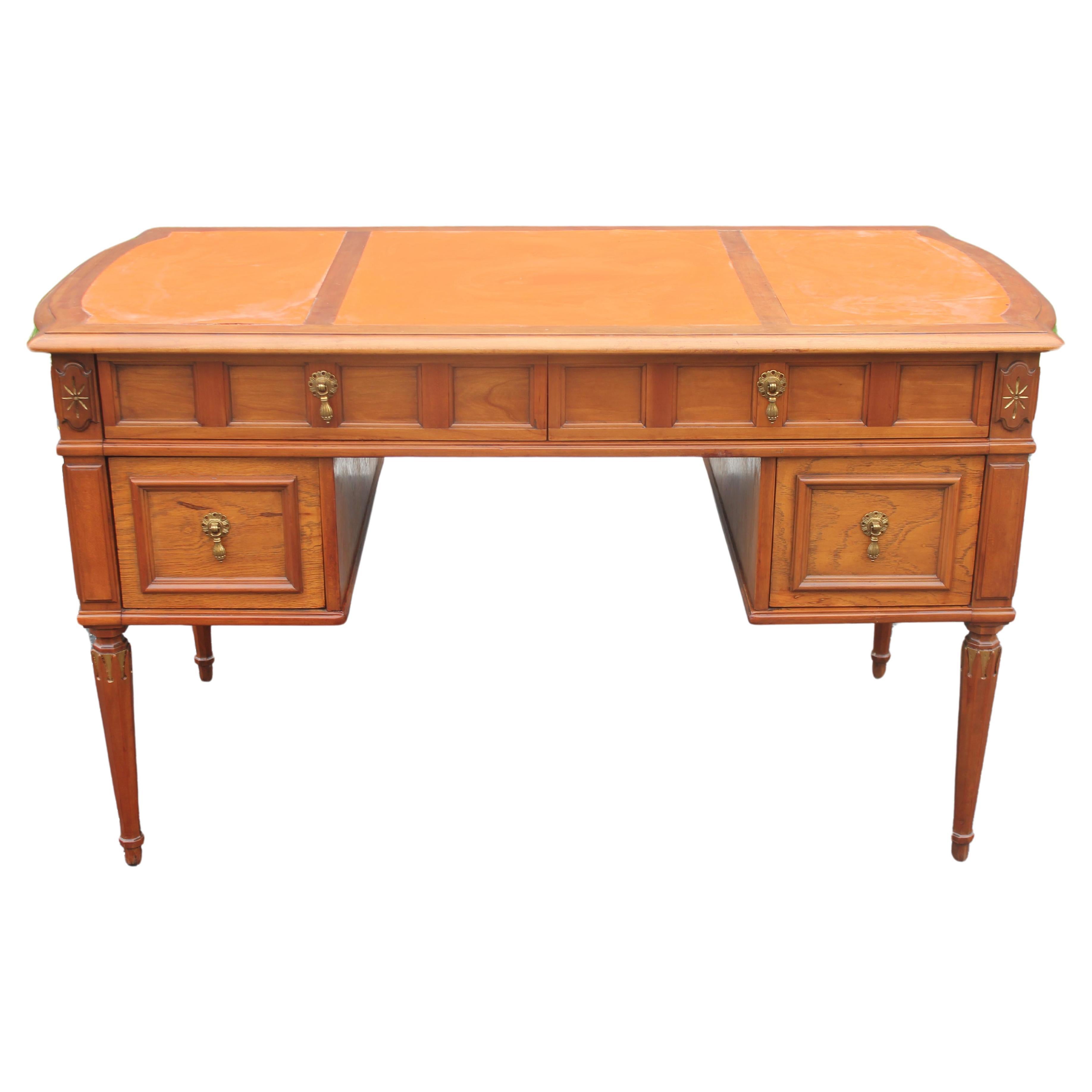 1940s Traditional style Writing Desk w/ Hermes Orange Leather Top