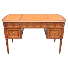 Bureau de style traditionnel des années 1940 avec dessus en cuir orange Hermès