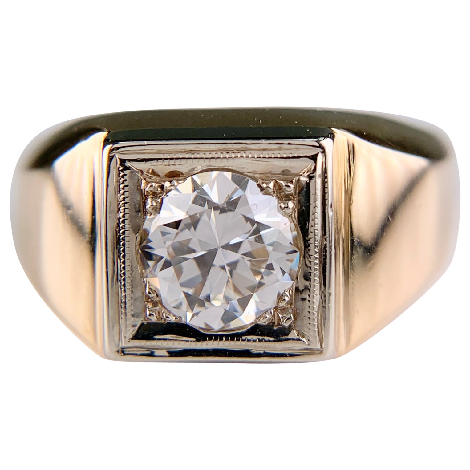 1940's Transitional Cut Diamond Ring 14k Two Tone Gold