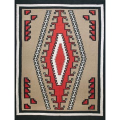 Tappeto Navajo antico, tessuto a trama piatta, in stile tribale e geometrico, degli anni ’40, di dimensioni adatte a una stanza, dei nativi americani