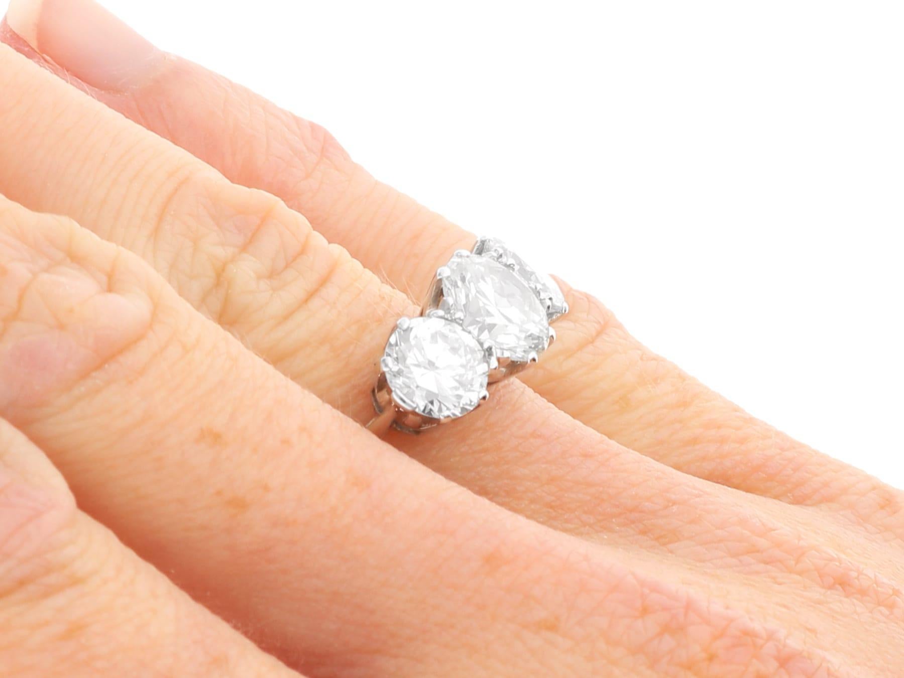 1940s 3.84 Carat Diamond Trilogy Engagement Ring in Platinum For Sale 5