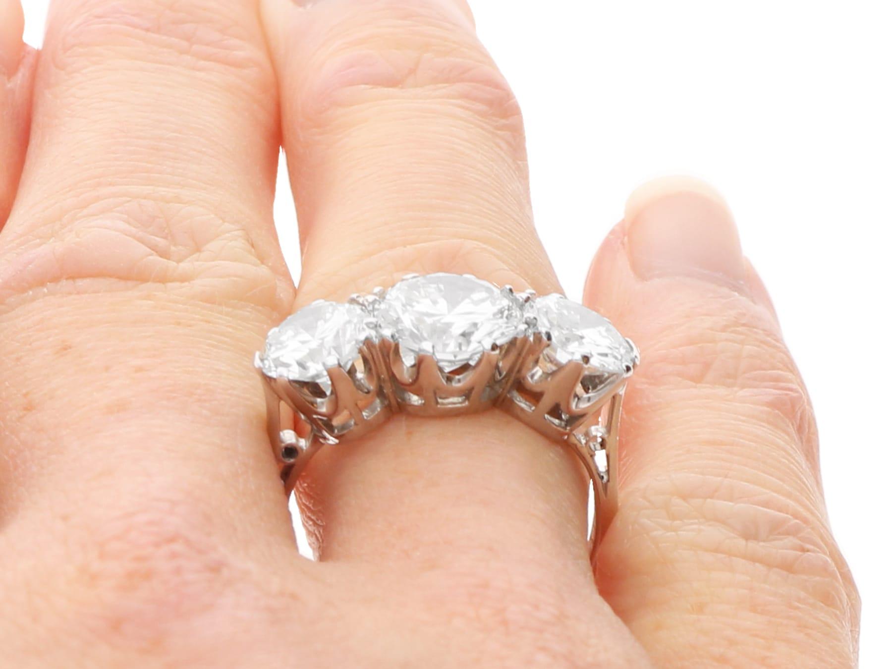 1940s 3.84 Carat Diamond Trilogy Engagement Ring in Platinum For Sale 6