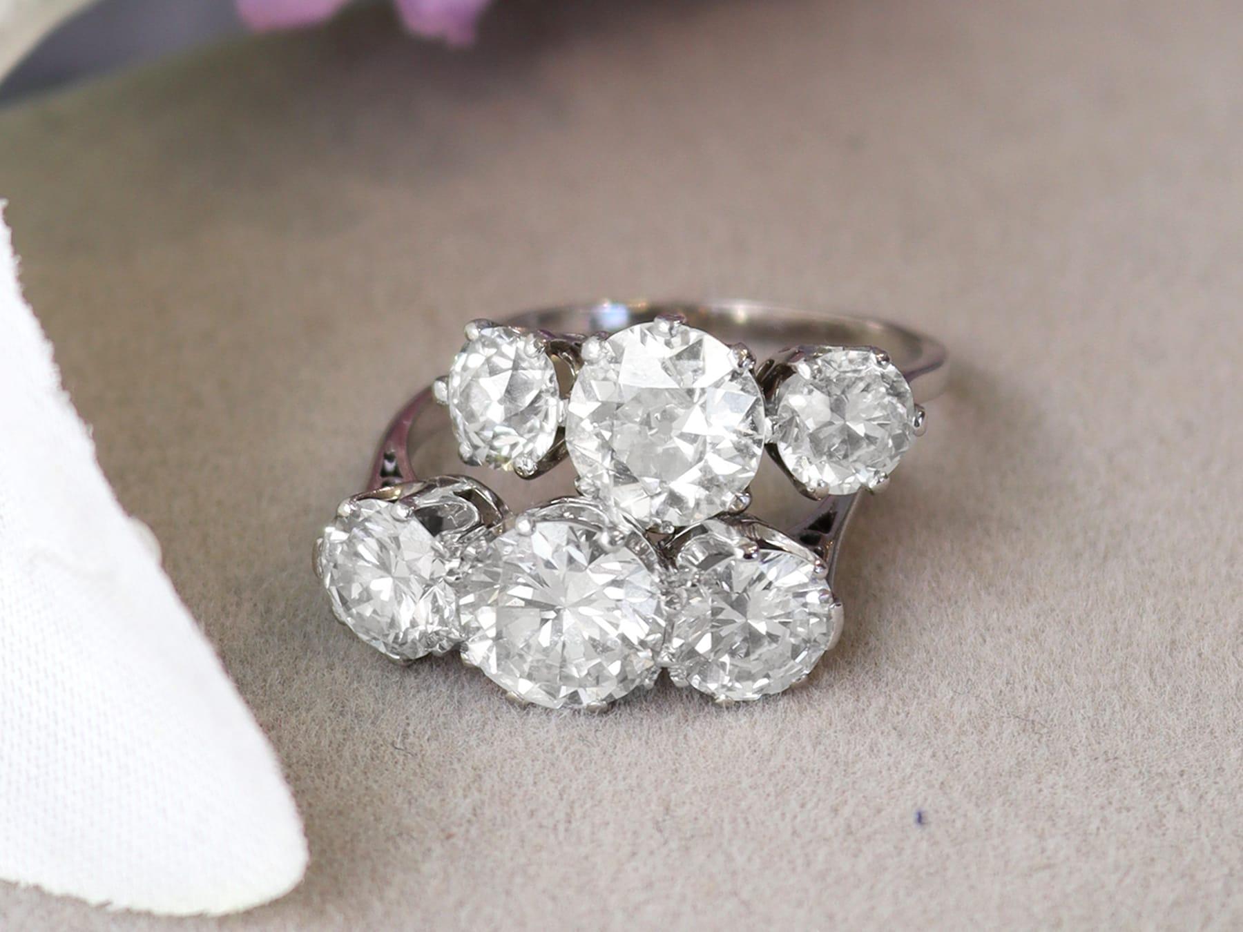 Women's or Men's 1940s 3.84 Carat Diamond Trilogy Engagement Ring in Platinum For Sale