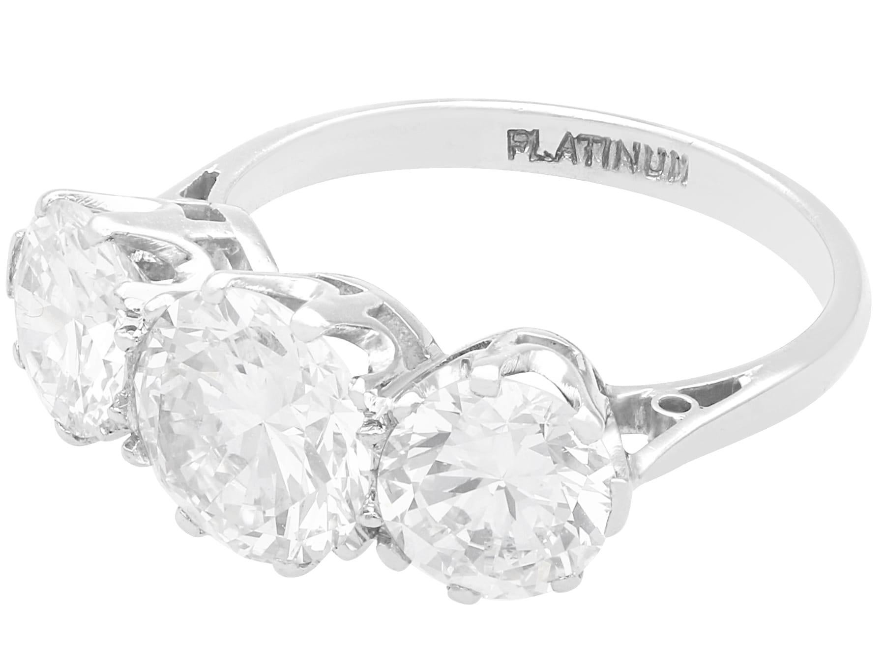 1940s 3.84 Carat Diamond Trilogy Engagement Ring in Platinum For Sale 1