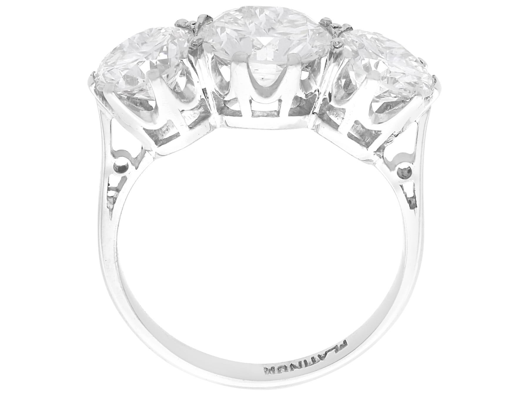 1940s 3.84 Carat Diamond Trilogy Engagement Ring in Platinum For Sale 3