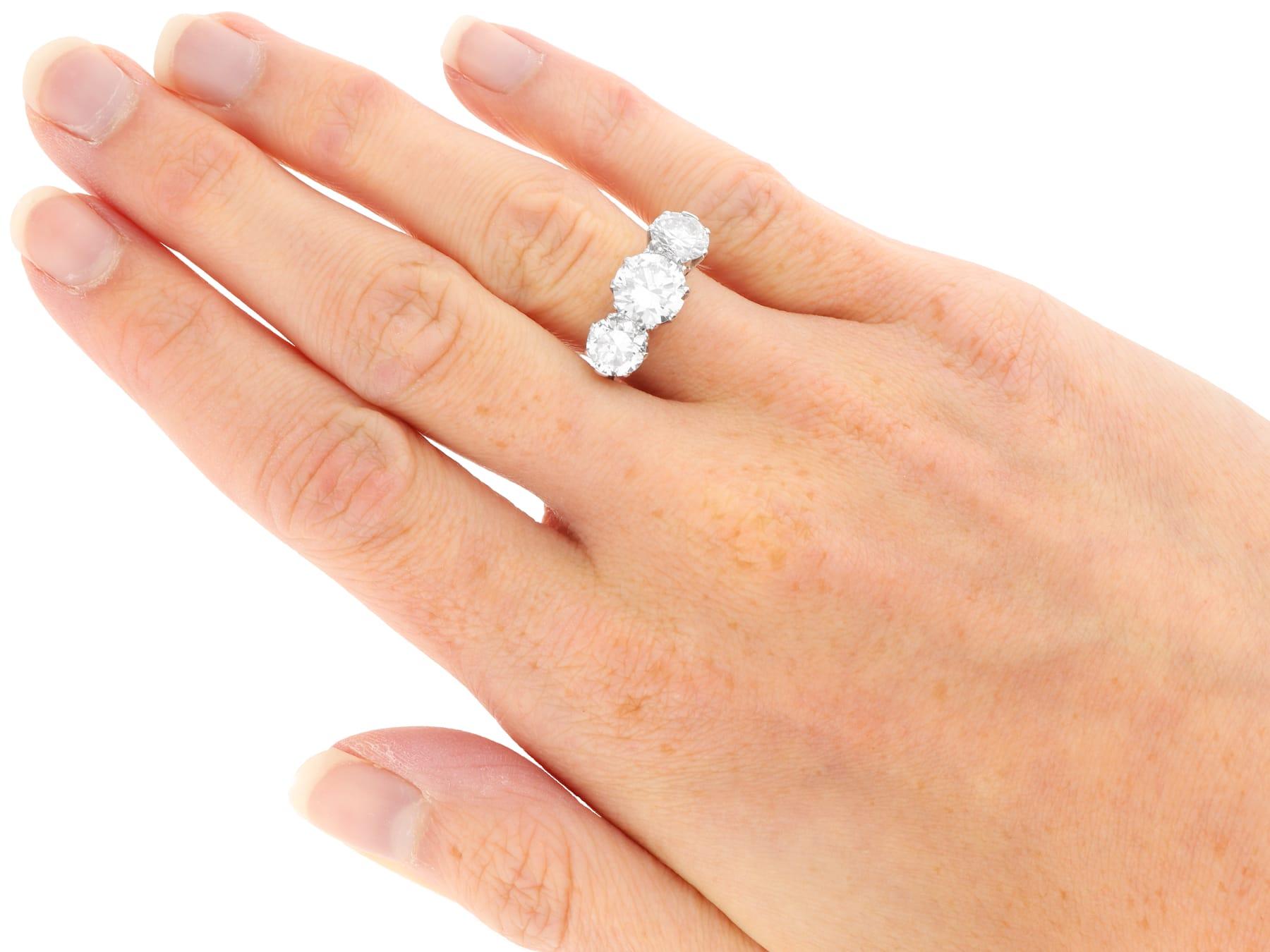 1940s 3.84 Carat Diamond Trilogy Engagement Ring in Platinum For Sale 4