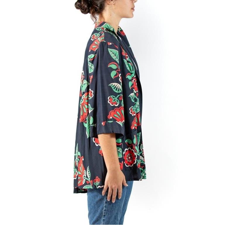 Black 1940S Tropical Cold Rayon Top For Sale