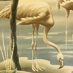 1940s Tropical Drinking Flamingo Scenic Print, Framed by Billy Seay for Turner