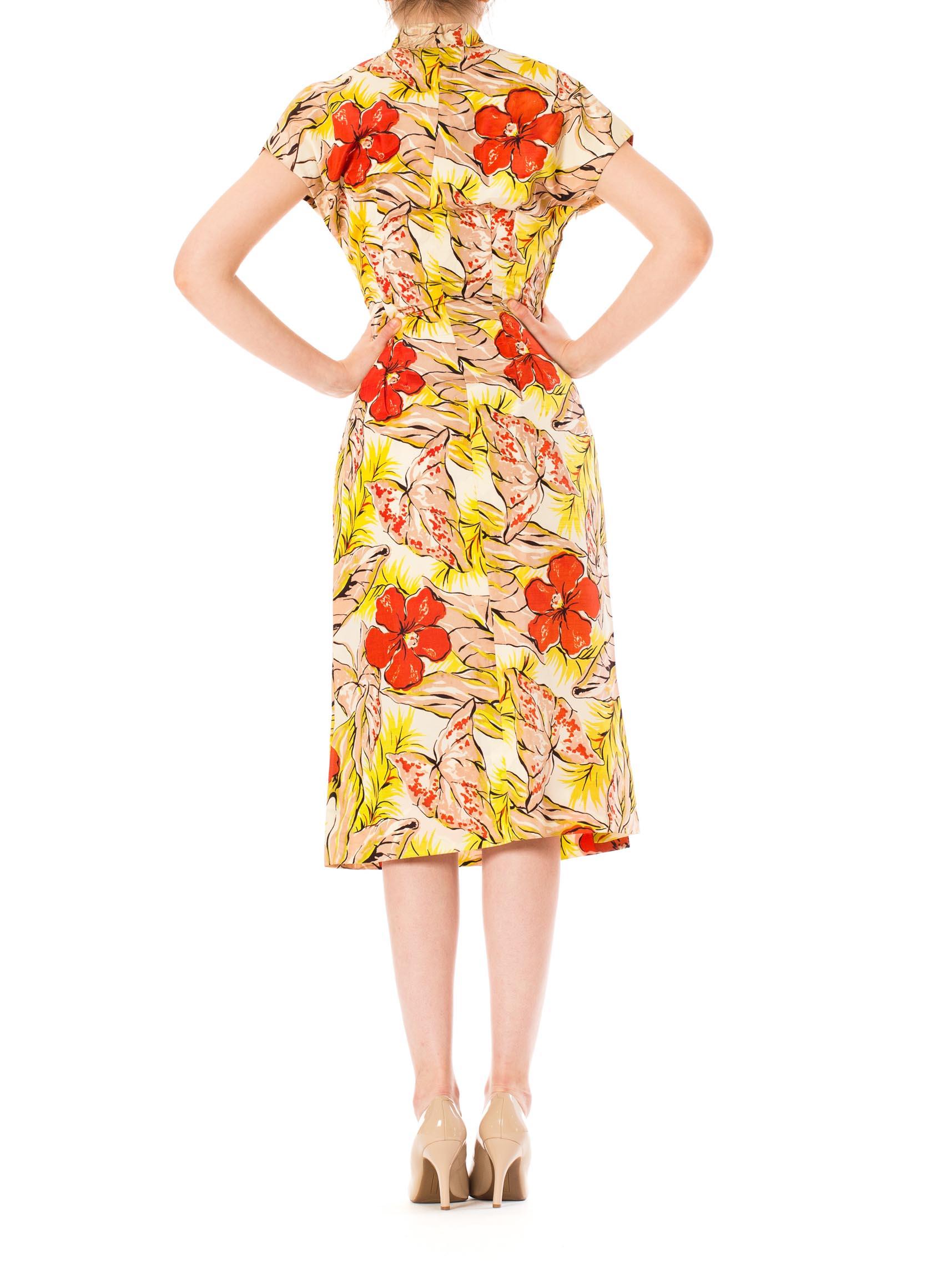 1940S Tropical Printed Rayon Cheongsam Dress 1
