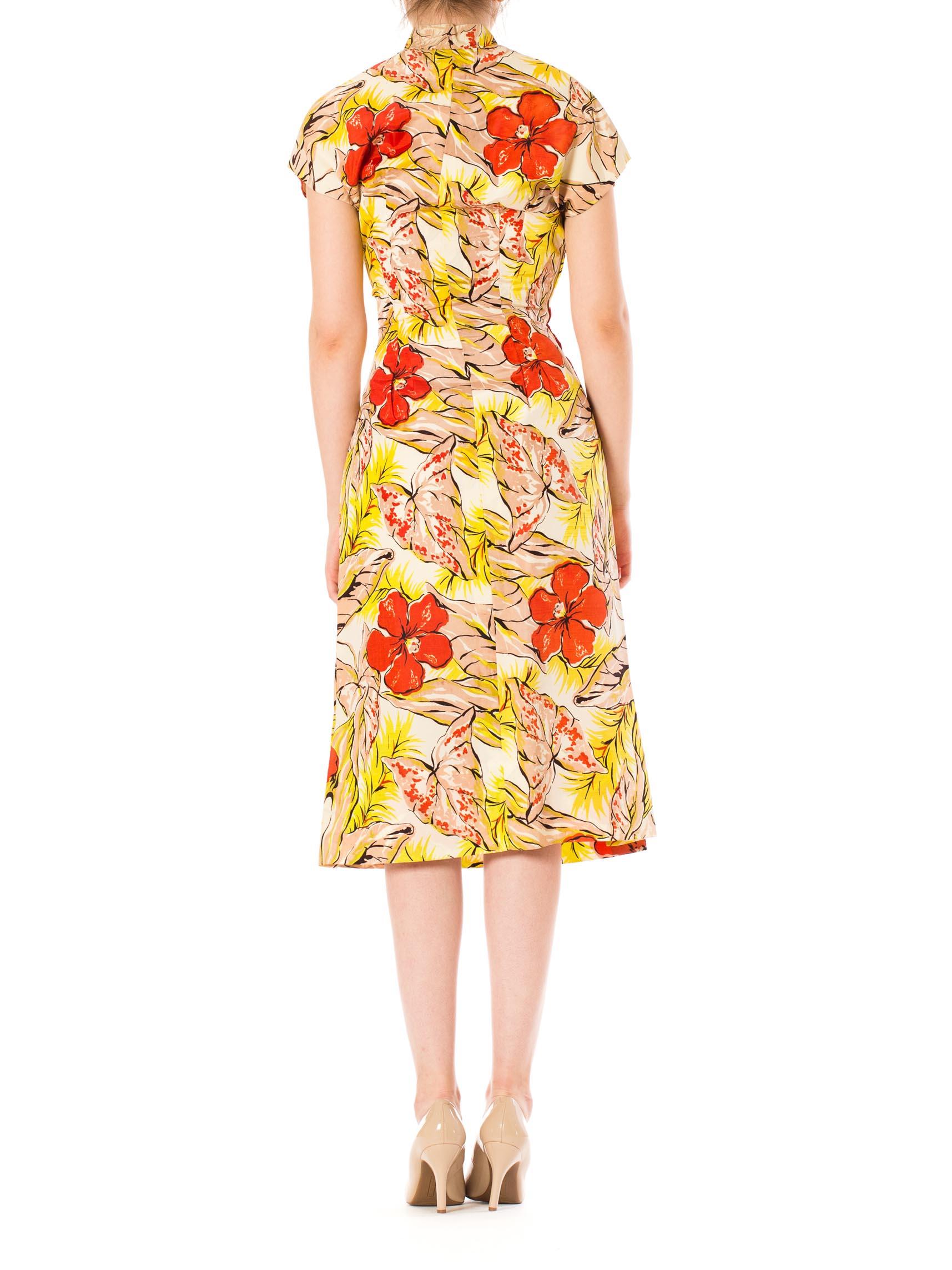 1940S Tropical Printed Rayon Cheongsam Dress 2