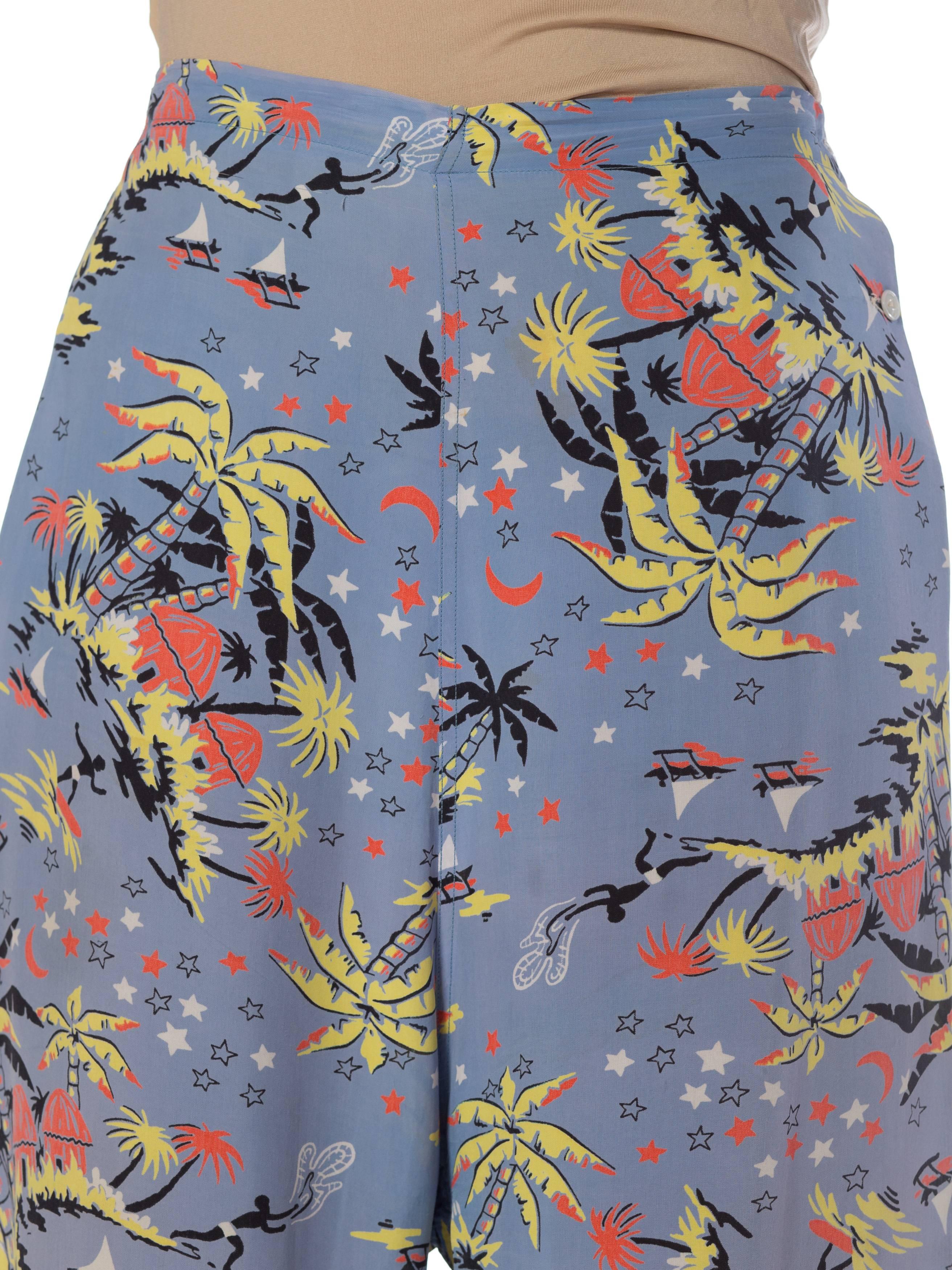 1940s Tropical Starry Night Rayon Lounge Pants 6