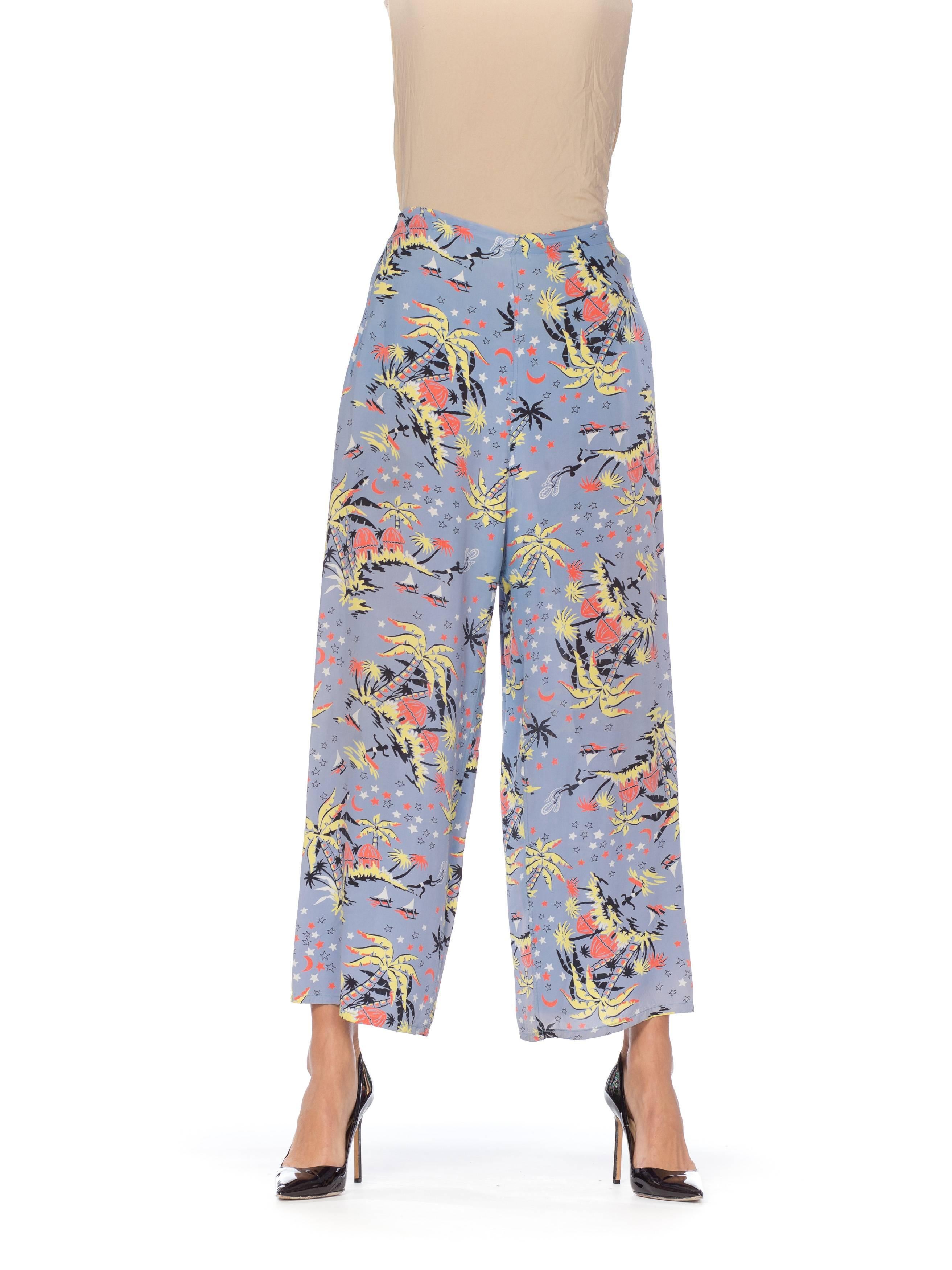 1940s Tropical Starry Night Rayon Lounge Pants 9