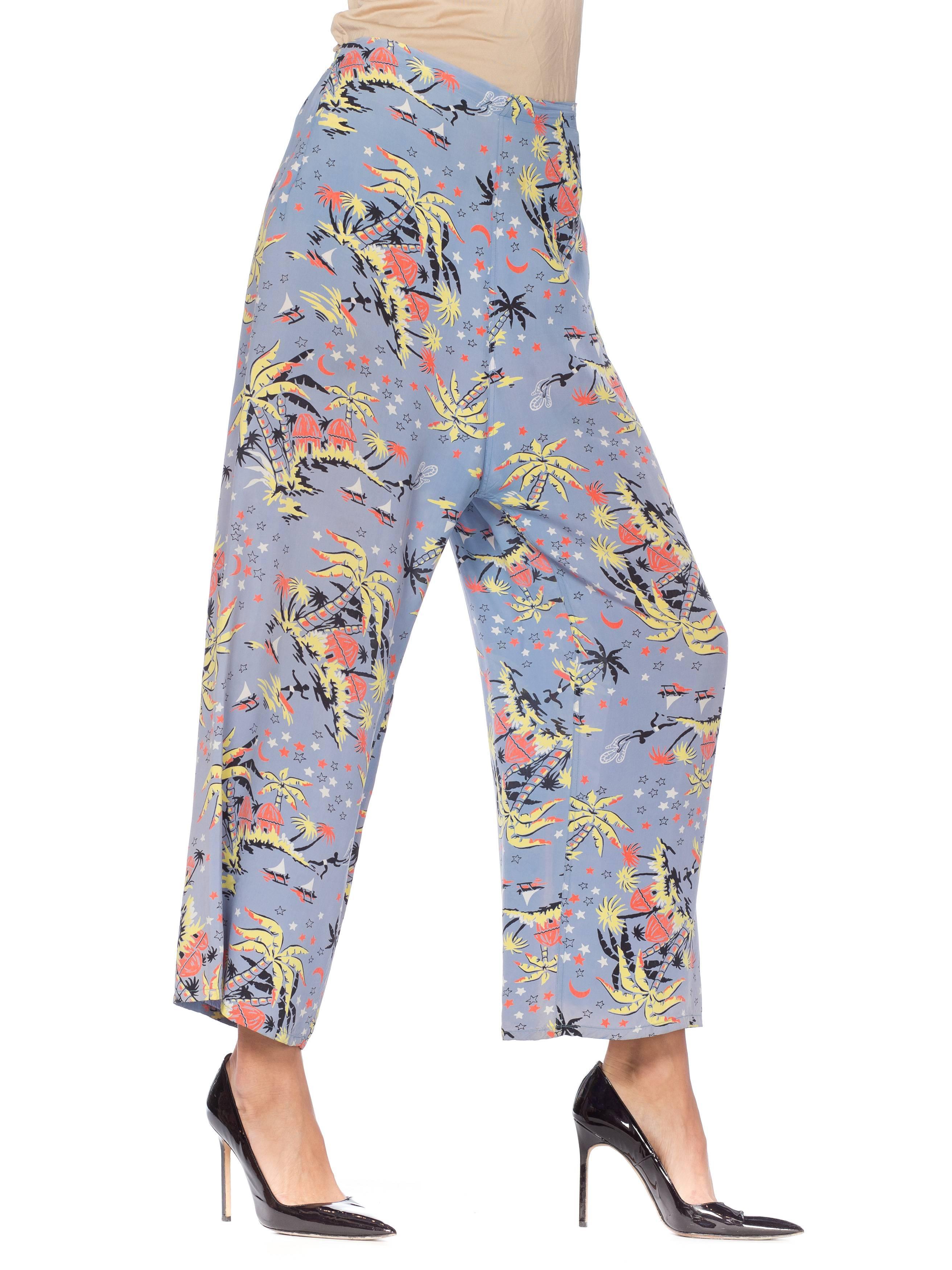 Women's 1940s Tropical Starry Night Rayon Lounge Pants