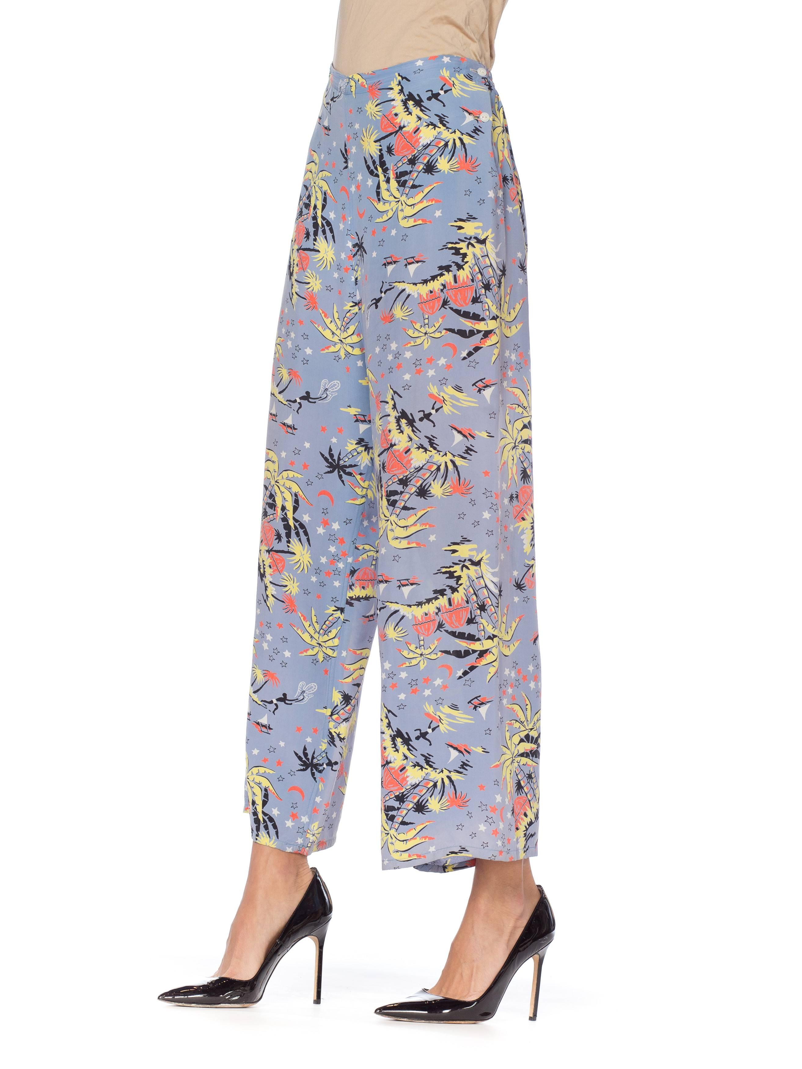 1940s Tropical Starry Night Rayon Lounge Pants 2