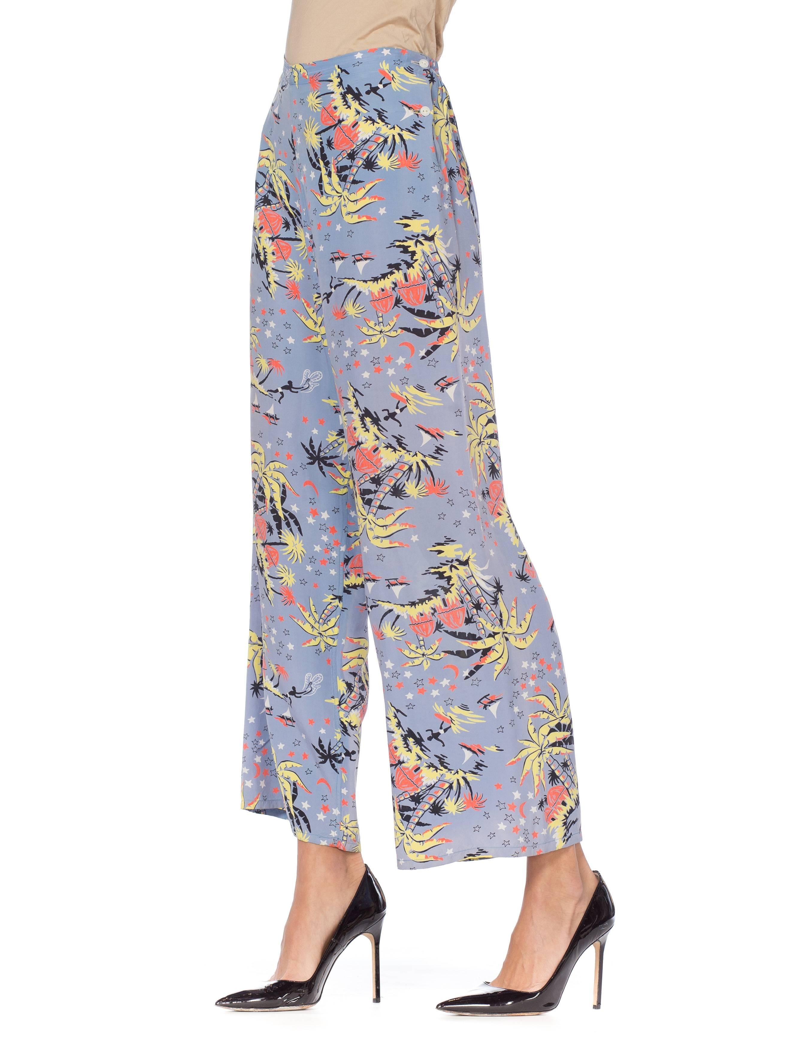 1940s Tropical Starry Night Rayon Lounge Pants 3