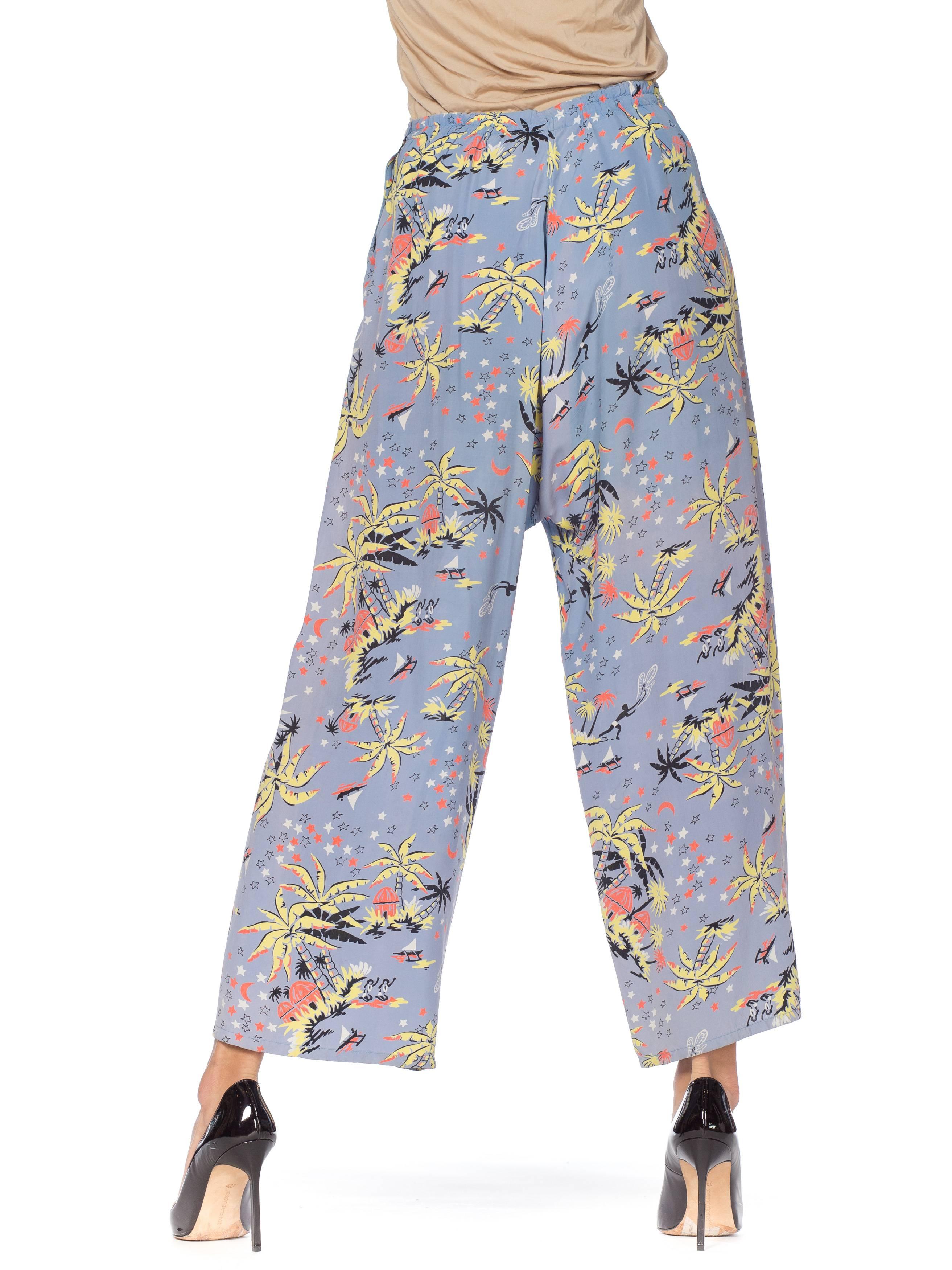 1940s Tropical Starry Night Rayon Lounge Pants 4