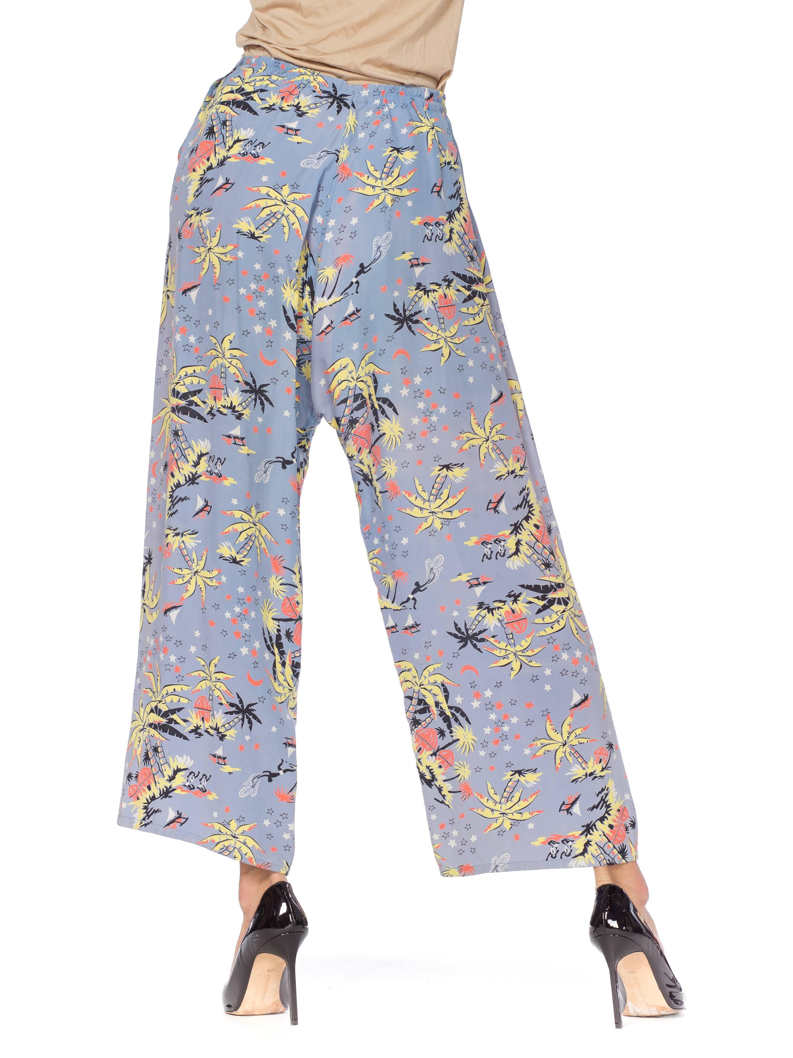1940s Tropical Starry Night Rayon Lounge Pants 5