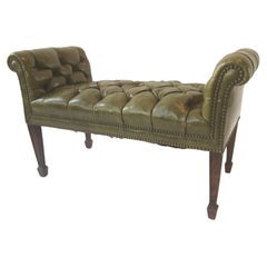 1940s Tufted Green Leather Window Bench