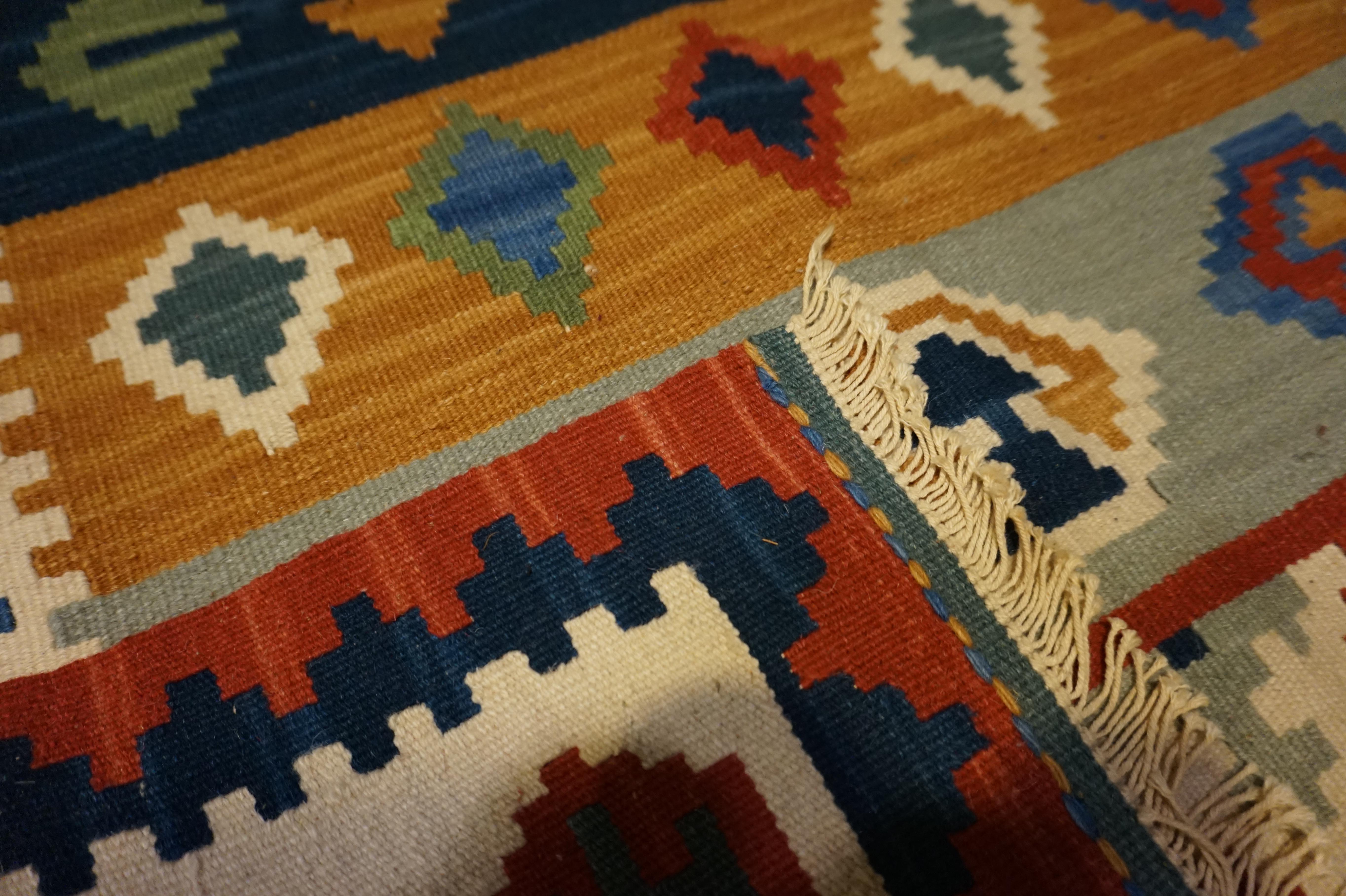 Mid-20th Century 1940s Turkish Anatolian Wool Kilim Flat-Weave Rug Vivid Hues For Sale