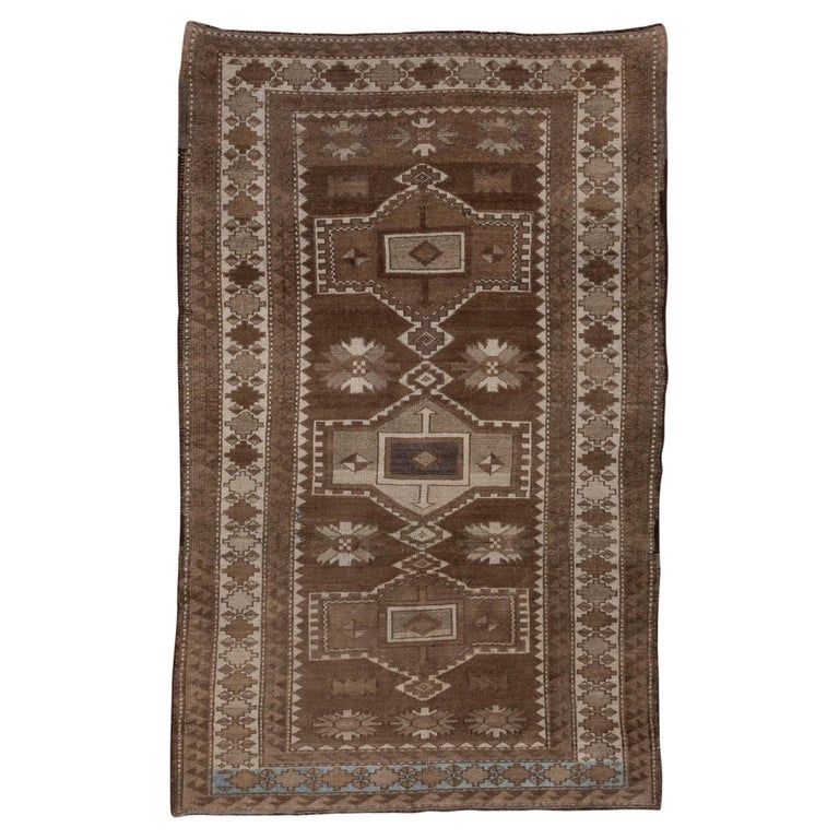 1940s Turkish Kars Scatter Rug, Brown Palette with Some Beige Accents ...