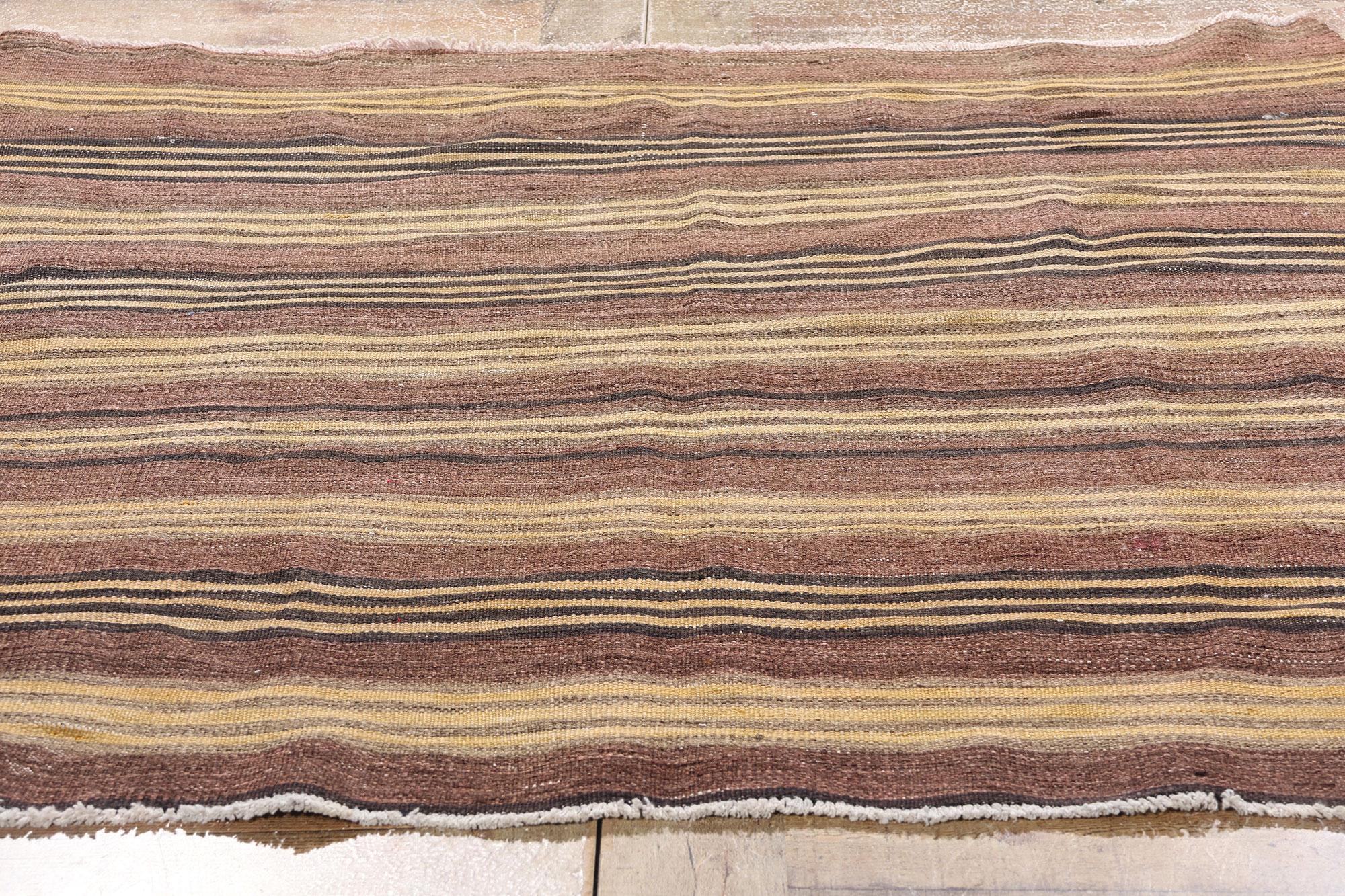 Rug & Kilim turco del 1940 con strisce Bayadere, tappeto quadrato a strisce a trama piatta in vendita 1