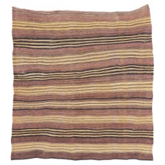 1940's Turkish Kilim Rug with Bayadere Stripes, Flat-Weave Striped Square Carpet