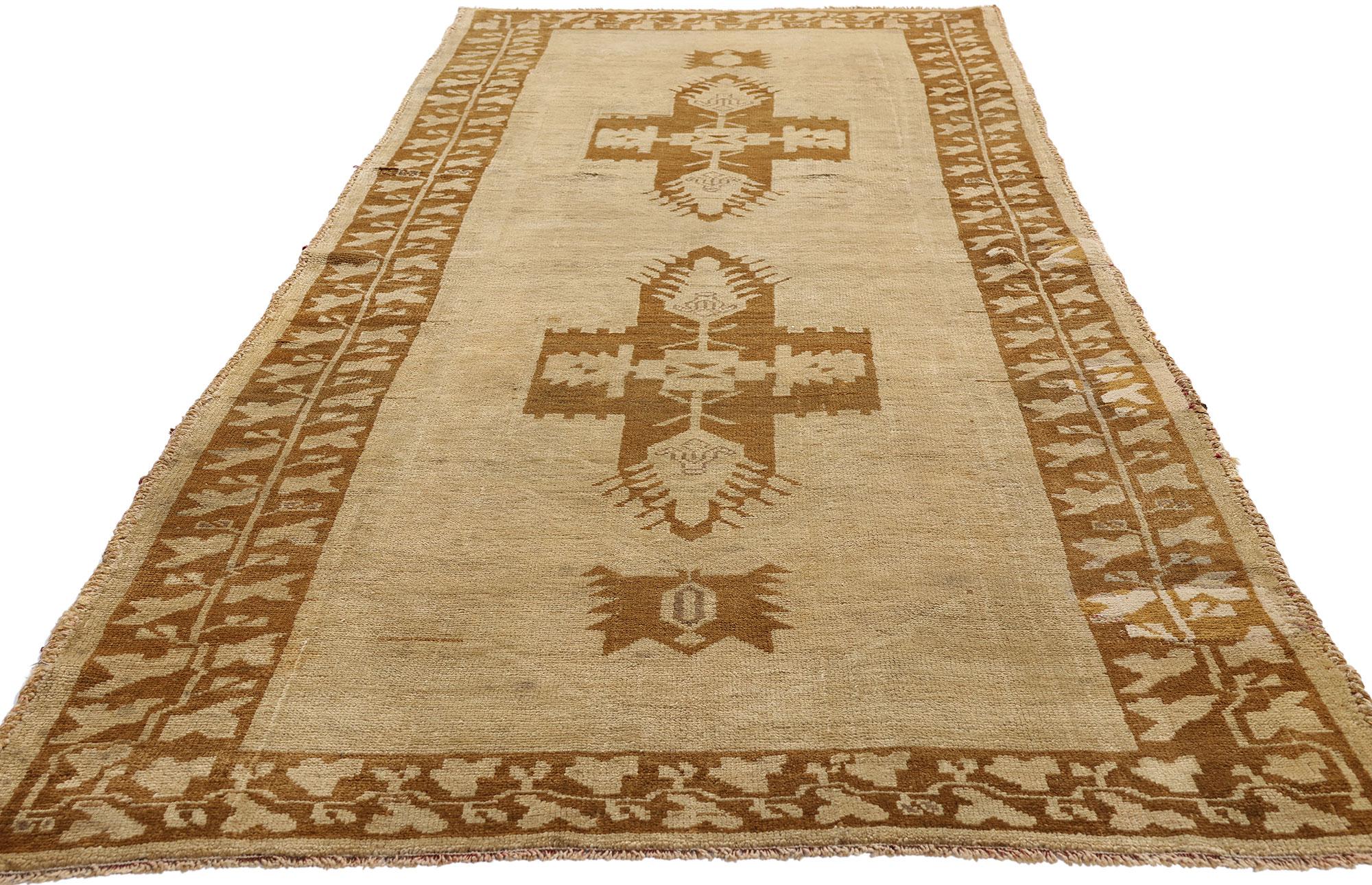 Hand-Knotted 1940's Turkish Oushak Carpet with Modern Style and Warm, Neutral Colors For Sale