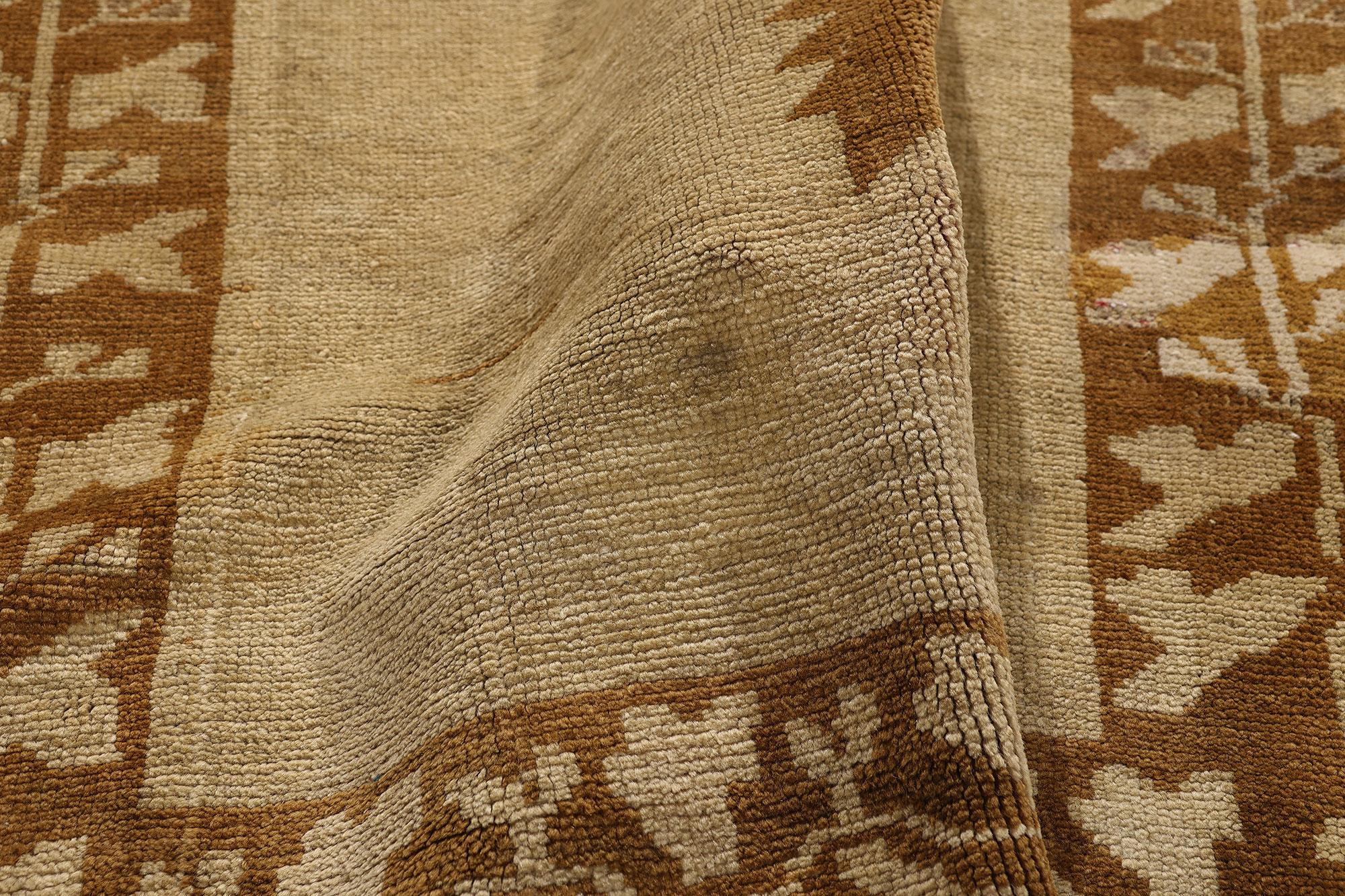 Wool 1940's Turkish Oushak Carpet with Modern Style and Warm, Neutral Colors For Sale