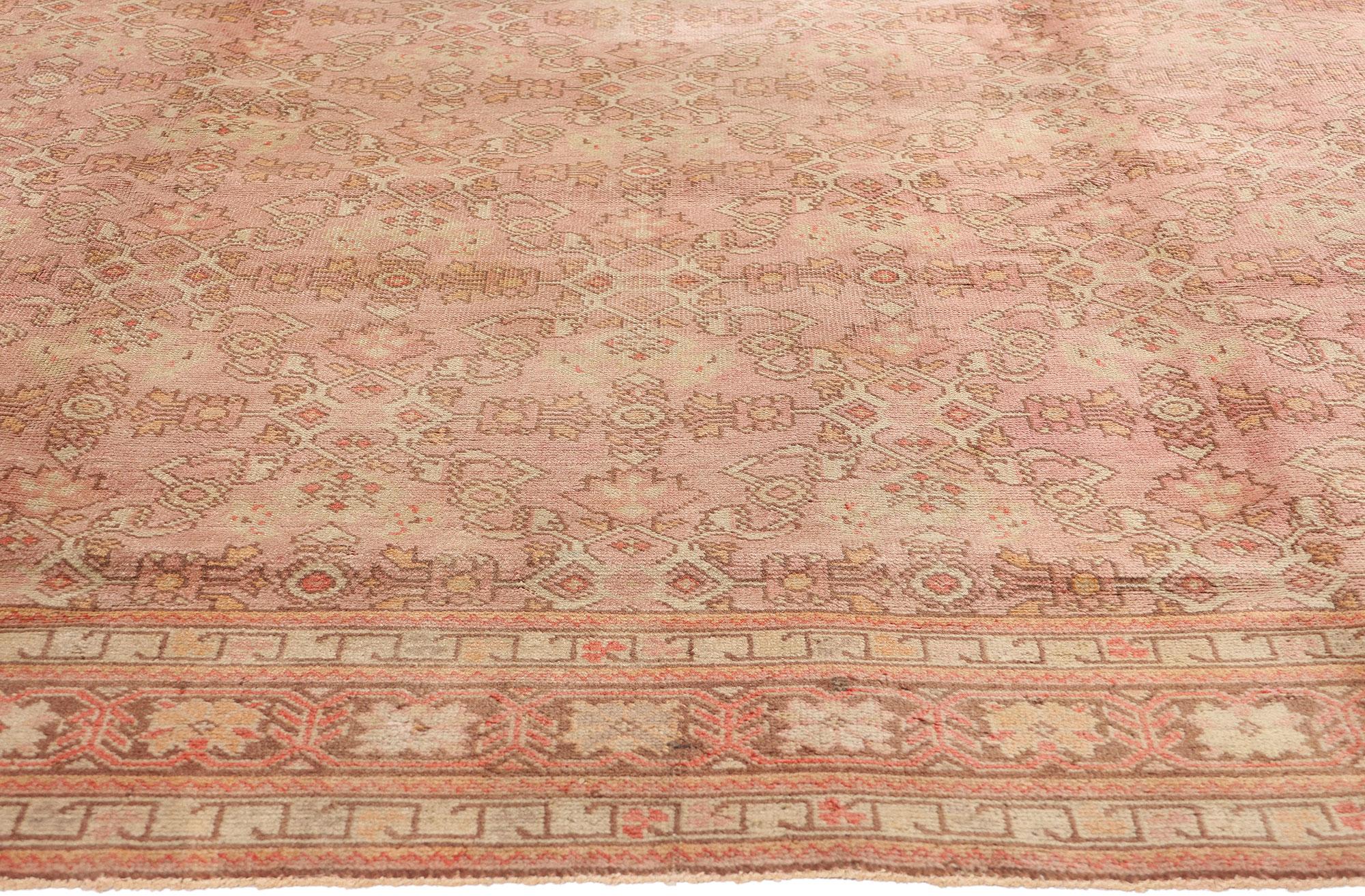 Hand-Knotted 1940's Turkish Pink Oushak Carpet with Modern Style For Sale