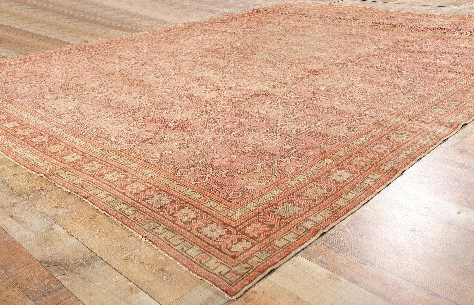 Wool 1940's Turkish Pink Oushak Carpet with Modern Style For Sale