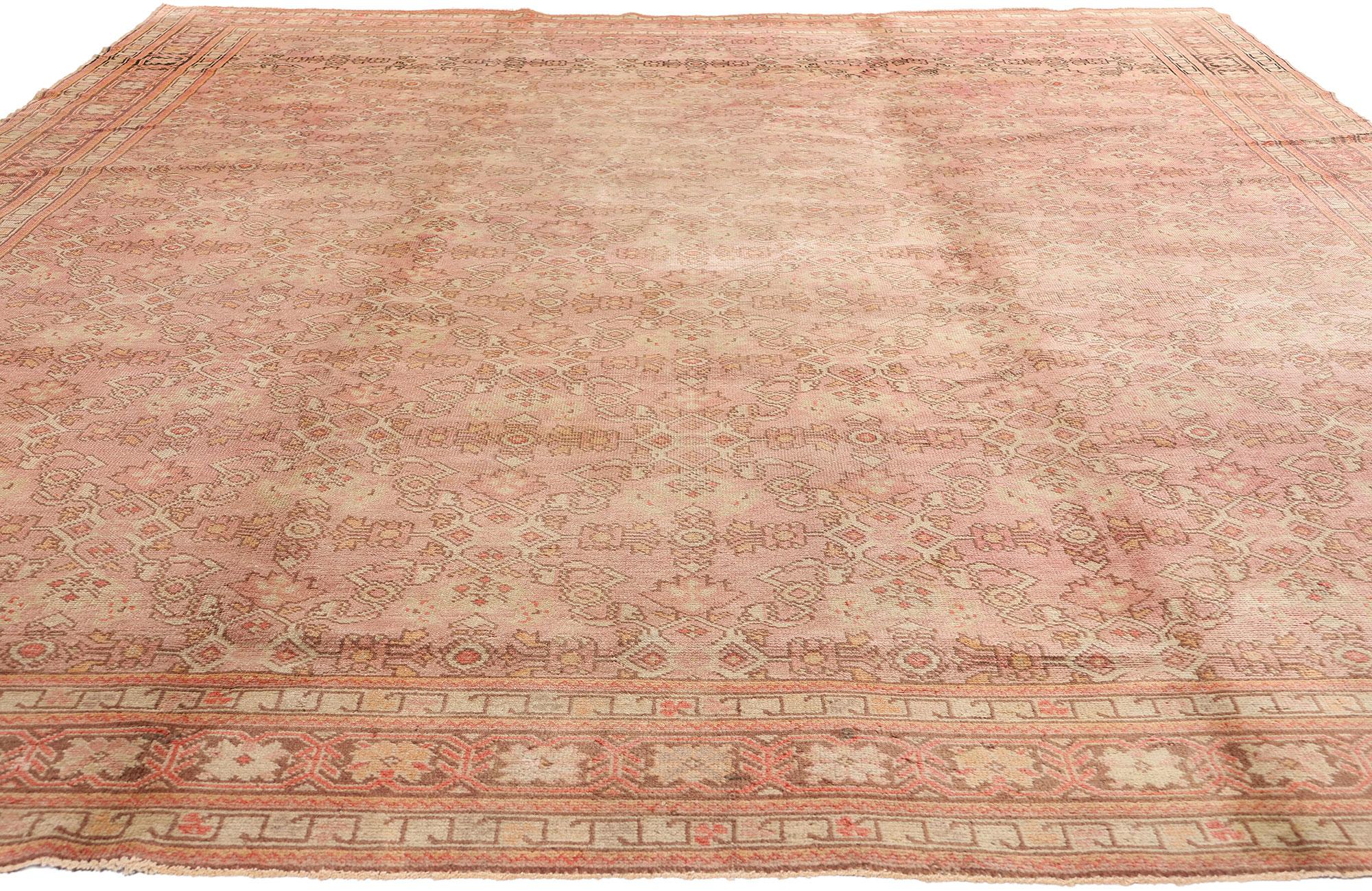 Colonial Revival 1940's Turkish Pink Oushak Carpet with Modern Style For Sale