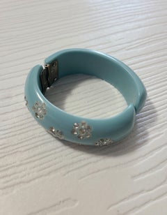 1940's Turquoise Bakelite & Floral Crystal Cuff