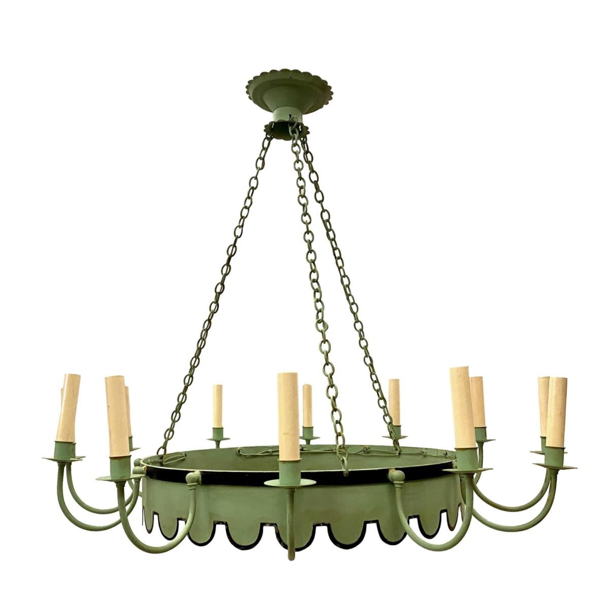 1940’s Twelve-arm French Tole Chandelier In Good Condition In Sag Harbor, NY