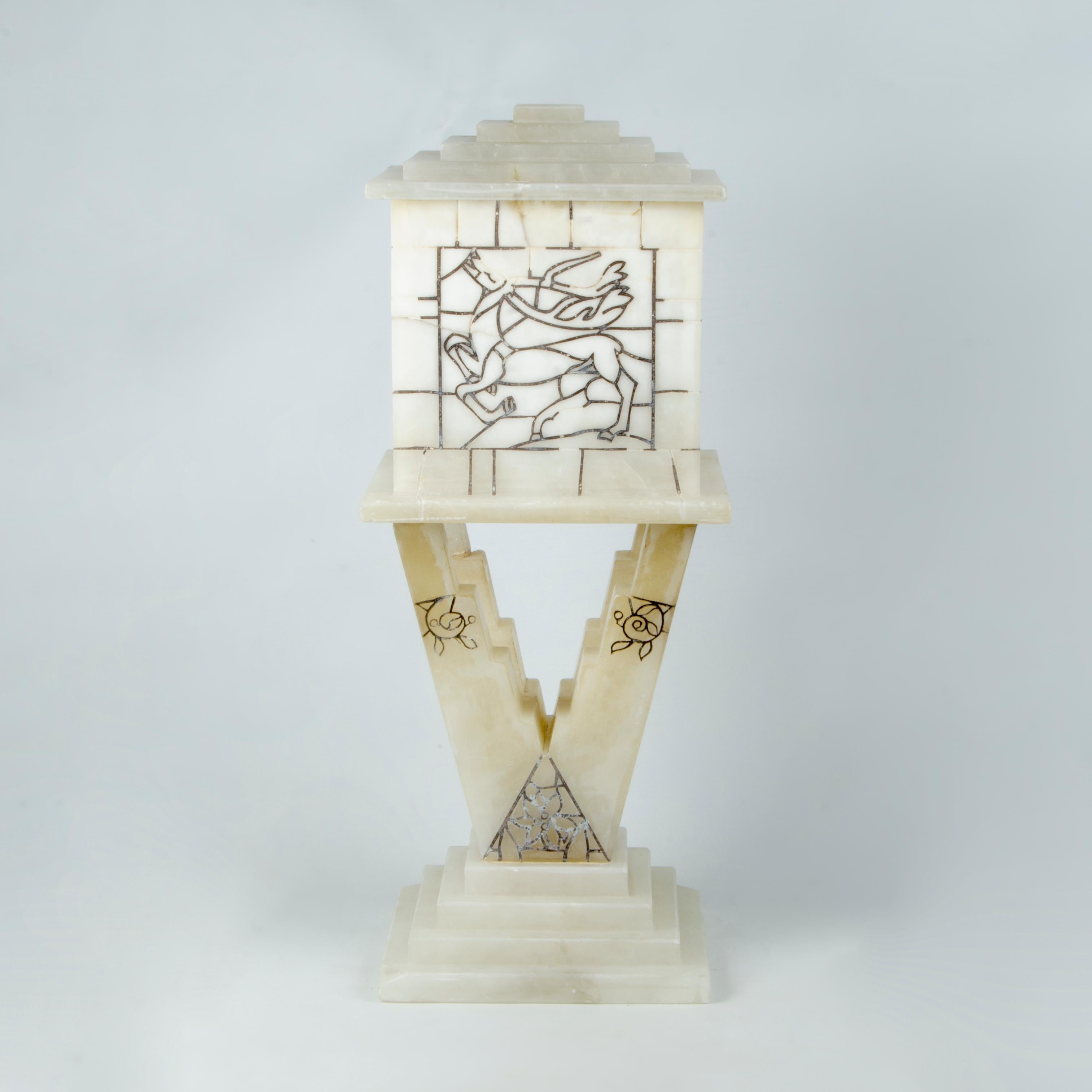 Mid-Century Modern 1940s Two-Bodies White Volterra Alabaster Table Lamp by Bianchi Factory, Italy For Sale