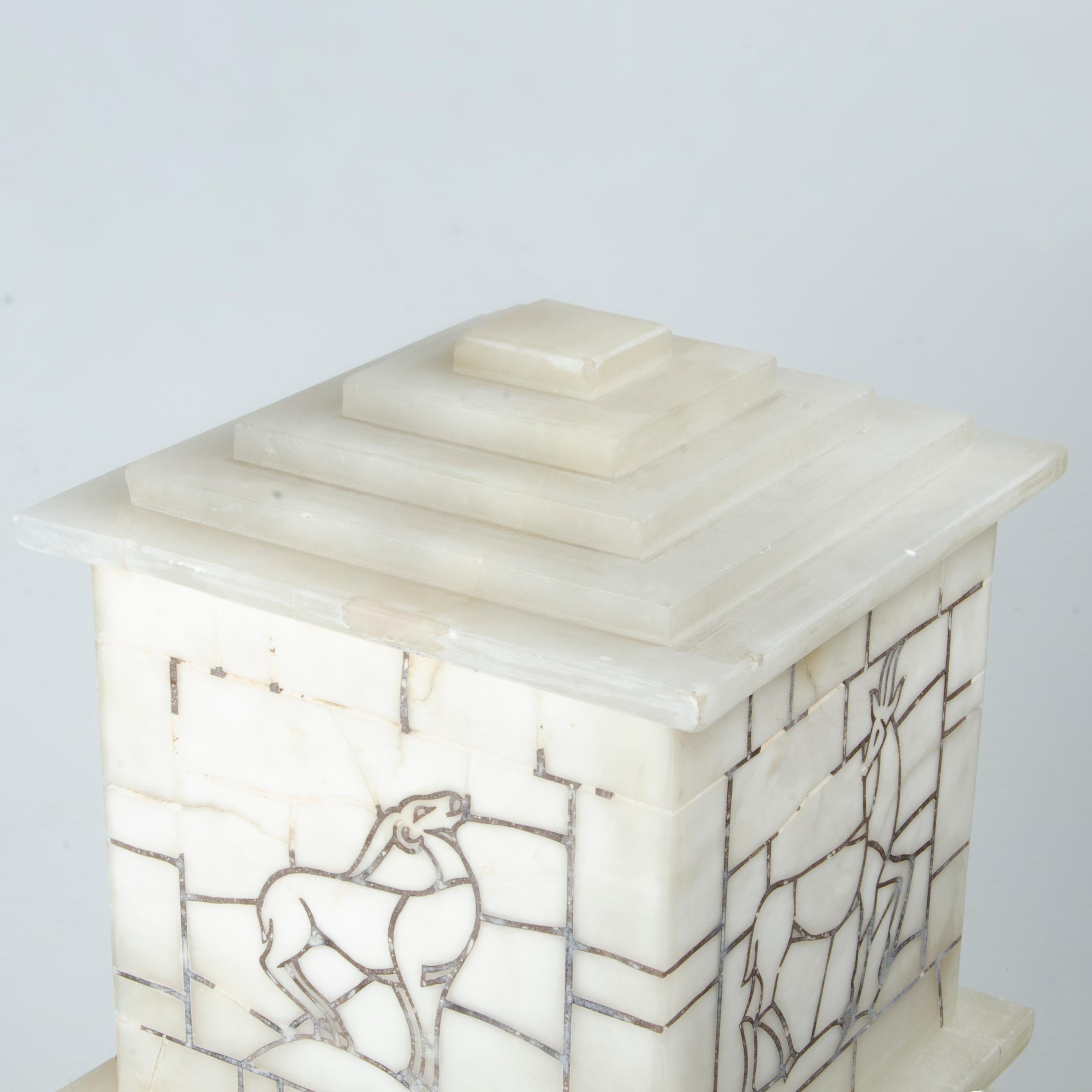 1940s Two-Bodies White Volterra Alabaster Table Lamp by Bianchi Factory, Italy In Good Condition For Sale In North Miami, FL