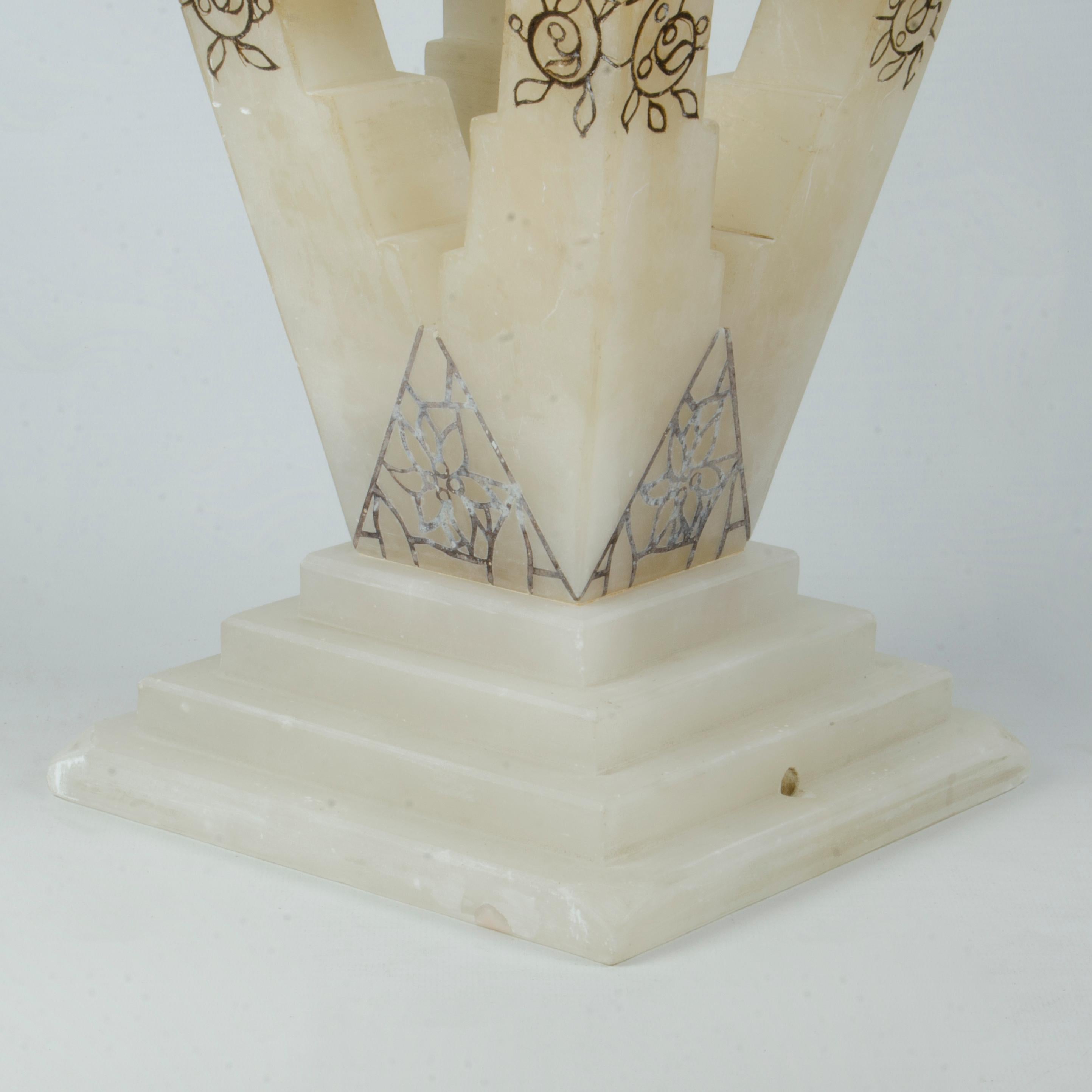 Mid-20th Century 1940s Two-Bodies White Volterra Alabaster Table Lamp by Bianchi Factory, Italy For Sale