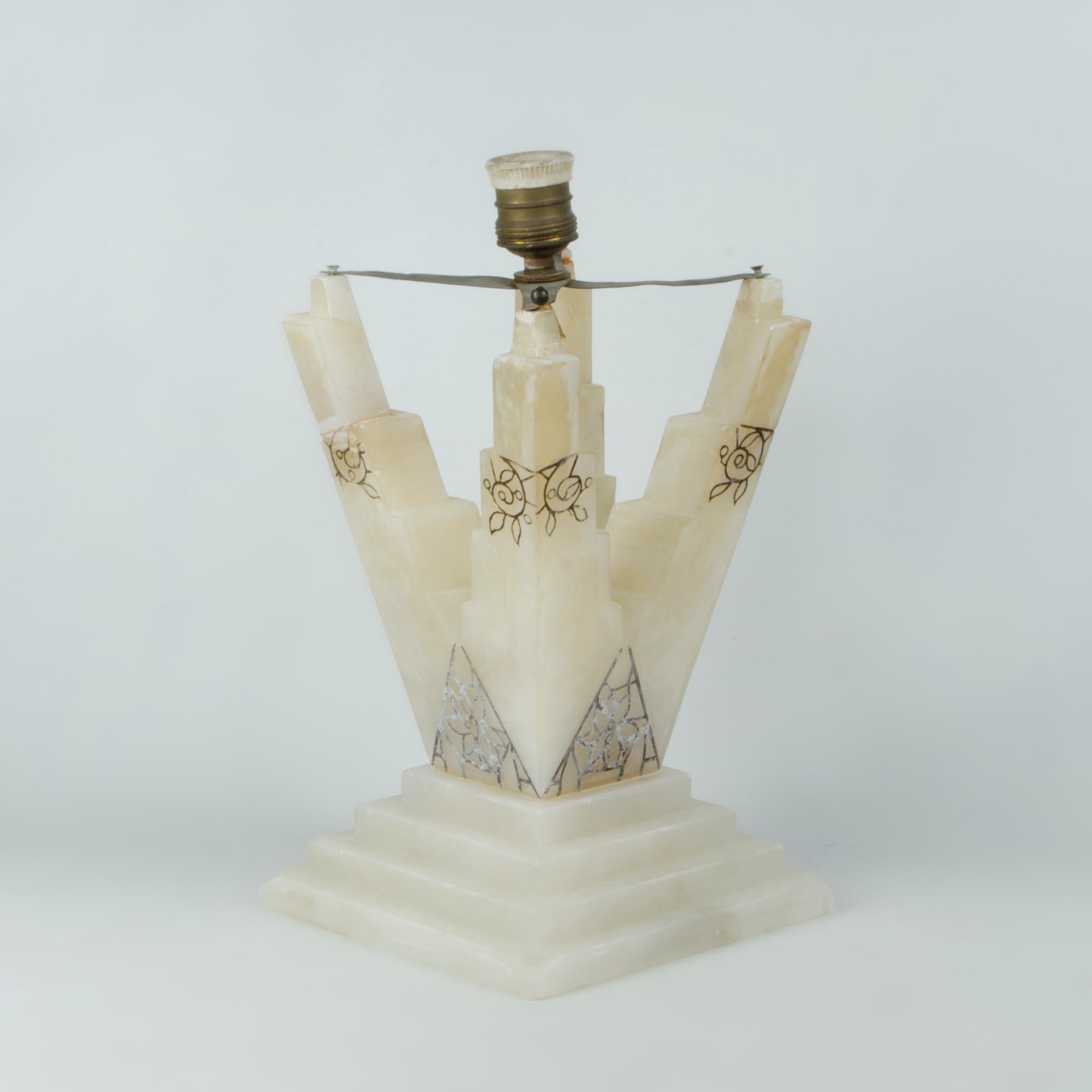 Stone 1940s Two-Bodies White Volterra Alabaster Table Lamp by Bianchi Factory, Italy For Sale