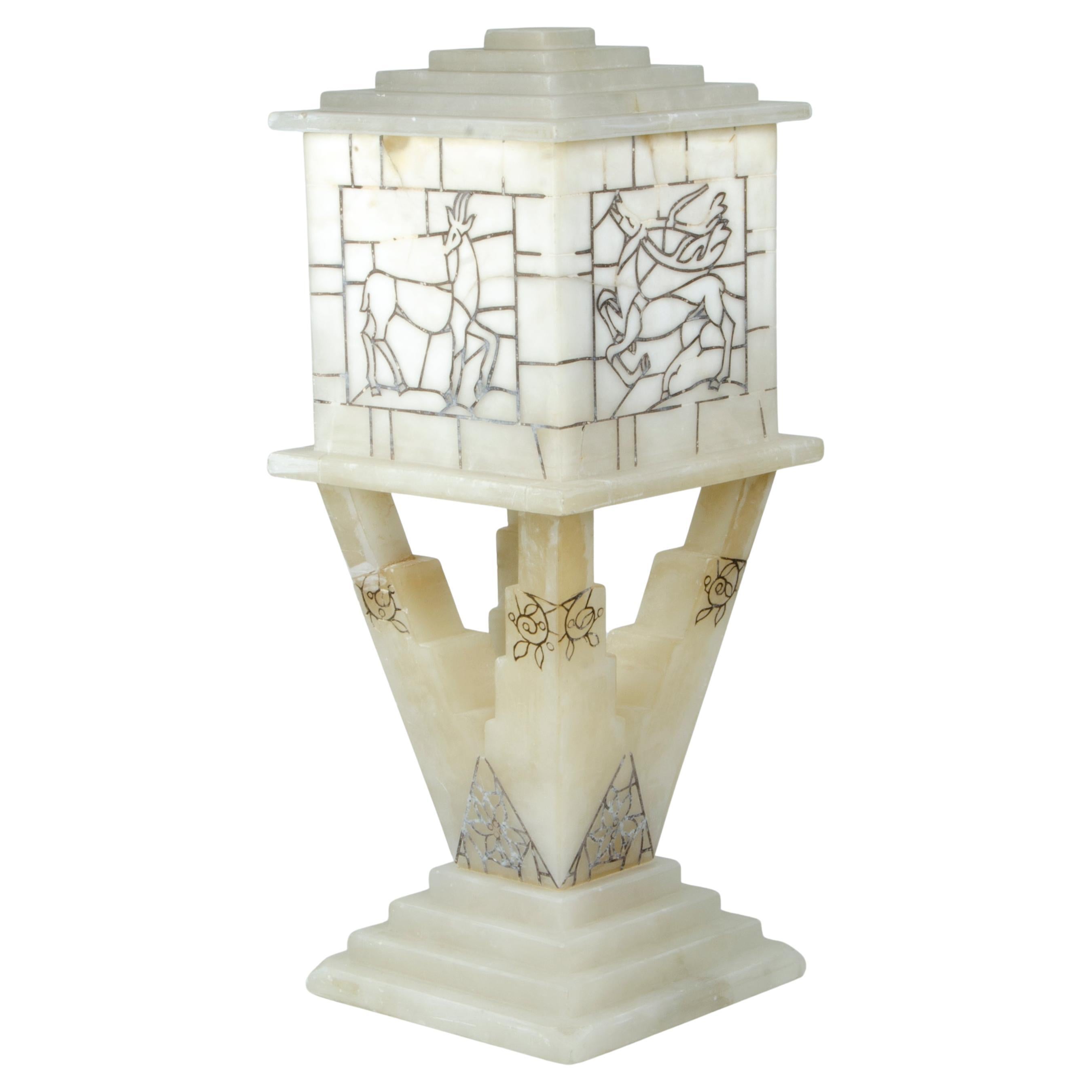 Lampe de bureau Volterra à deux corps en albâtre blanc des années 1940 par Bianchi Factory, Italie