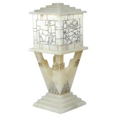 1940s Two-Bodies White Volterra Alabaster Table Lamp by Bianchi Factory, Italy